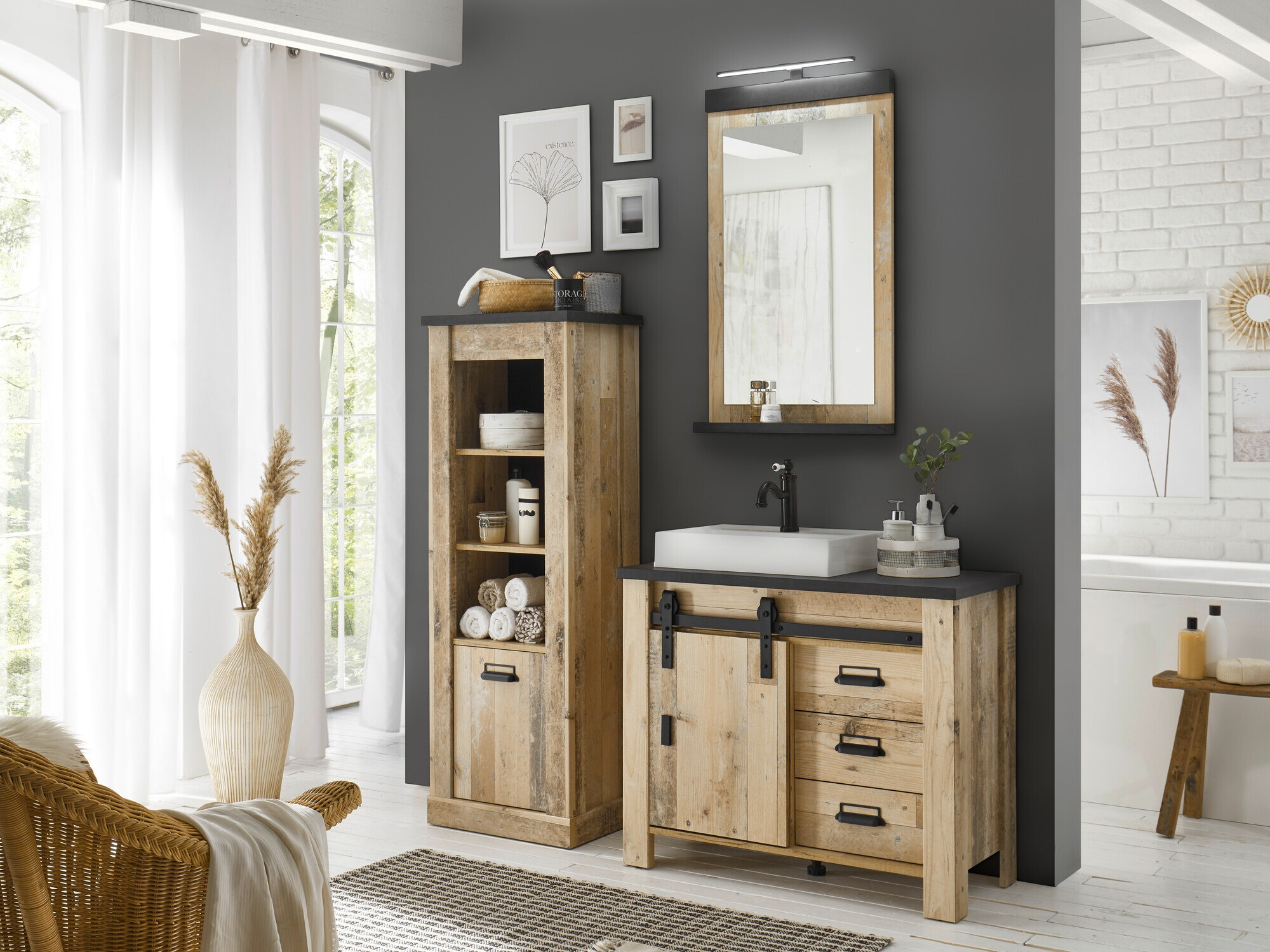 Kupaonski namještaj Cirtale 138 (Starinsko drvo + Antracit)