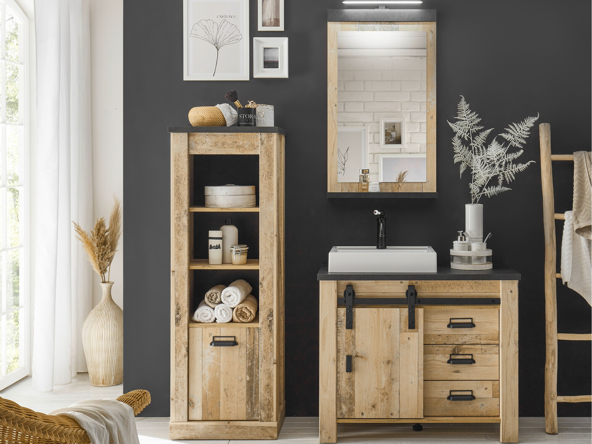 Kupaonski namještaj Cirtale 138 (Starinsko drvo + Antracit)