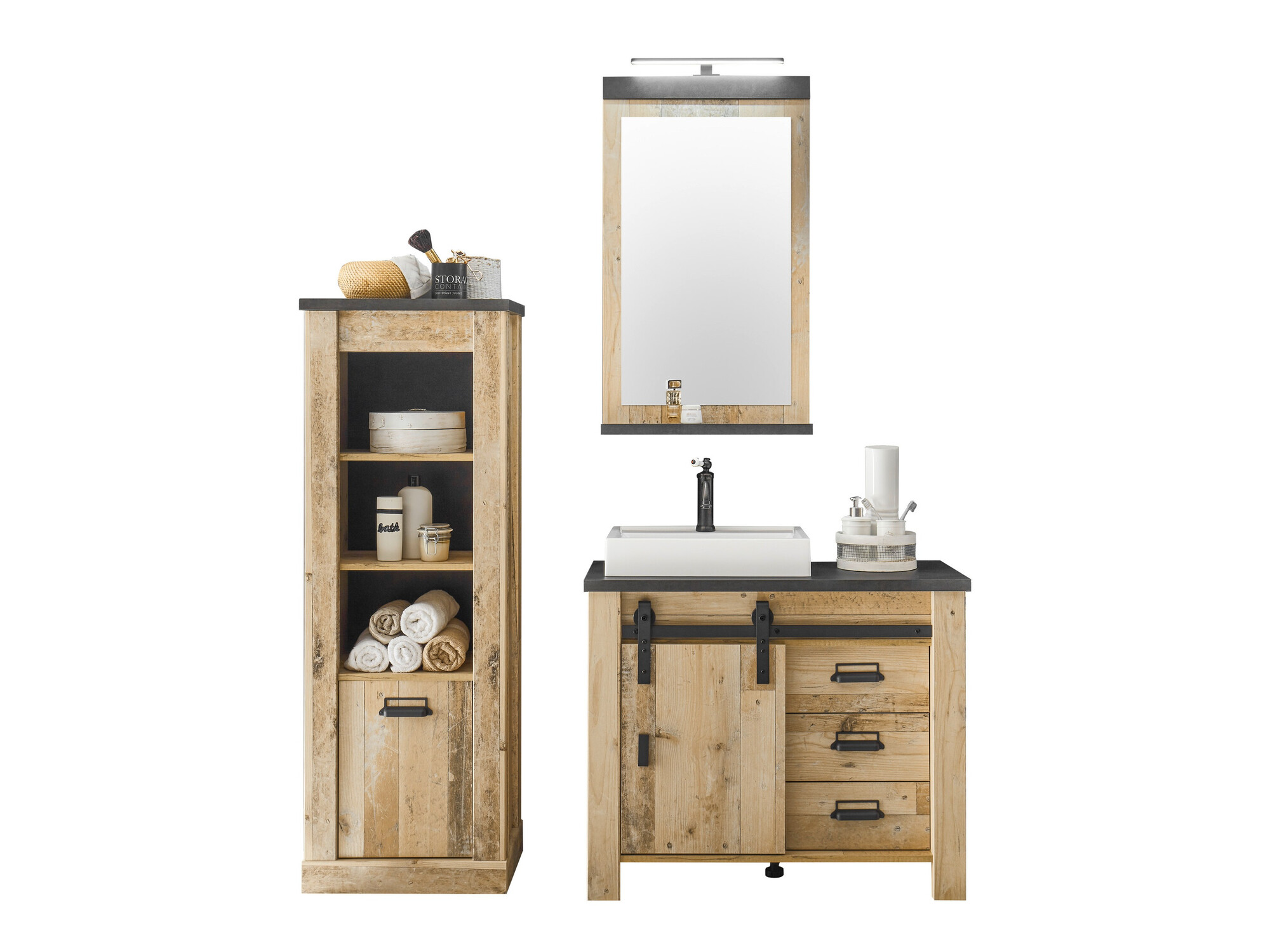 Kupaonski namještaj Cirtale 138 (Starinsko drvo + Antracit)