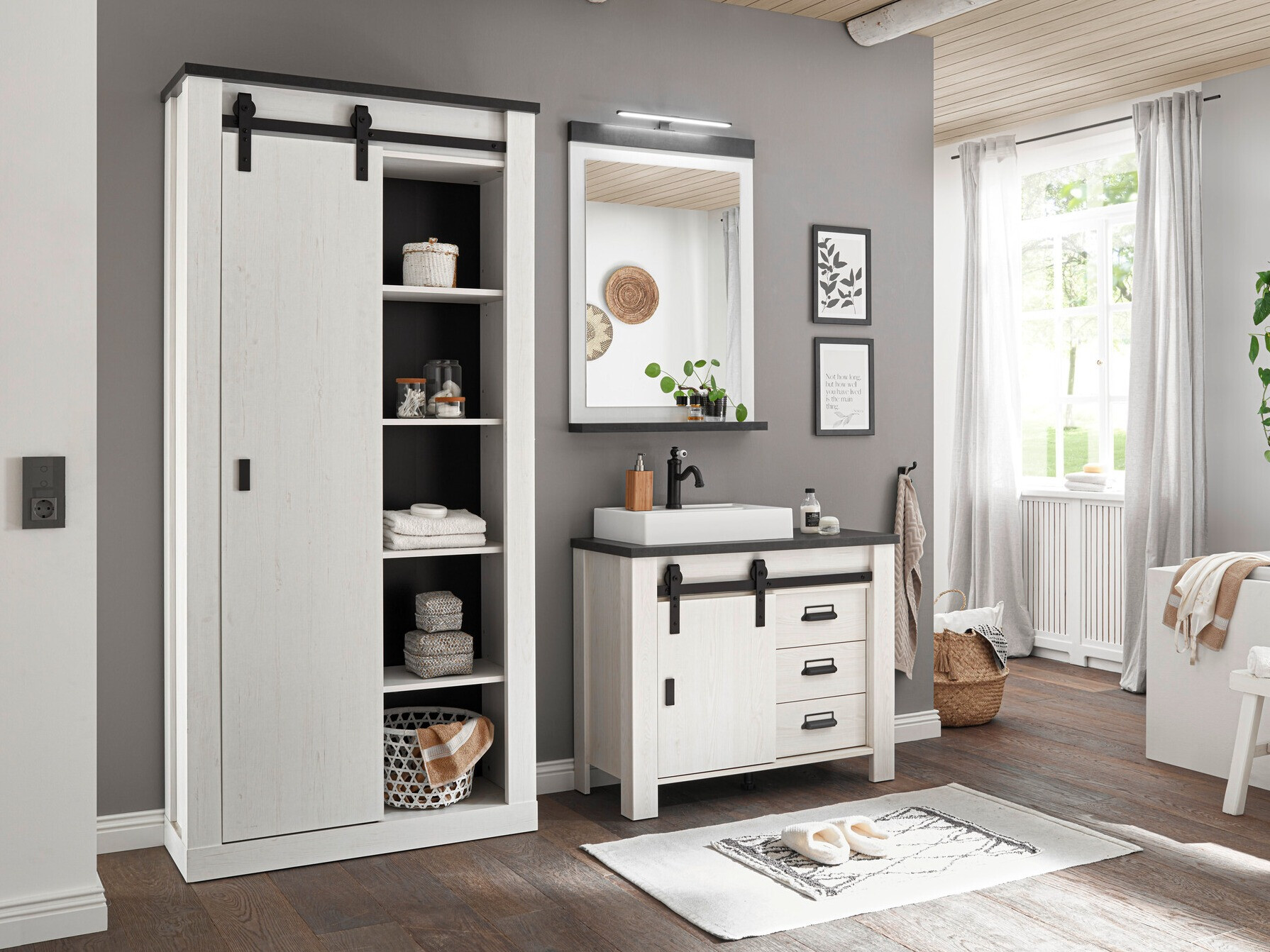 Kupaonski namještaj Cirtale 139 (Izbijeljeni bor + Antracit)