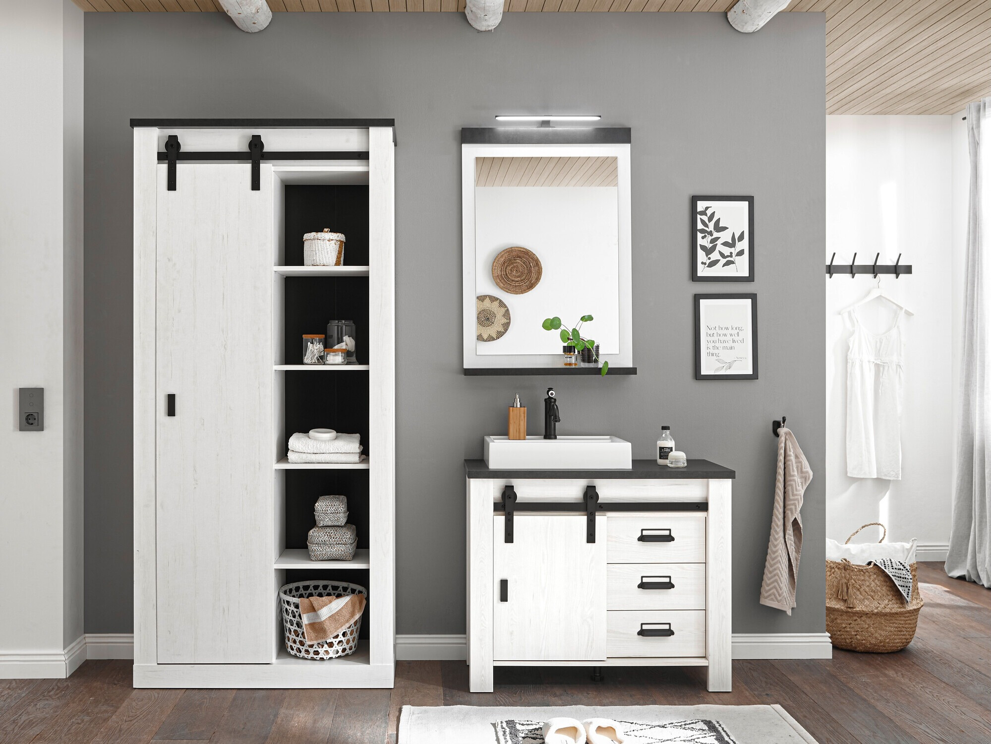 Kupaonski namještaj Cirtale 139 (Izbijeljeni bor + Antracit)