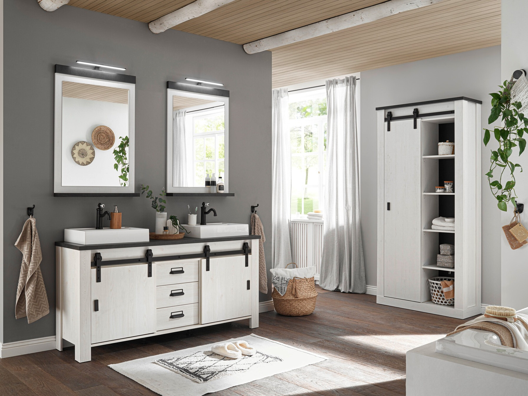 Kupaonski namještaj Cirtale 140 (Izbijeljeni bor + Antracit)