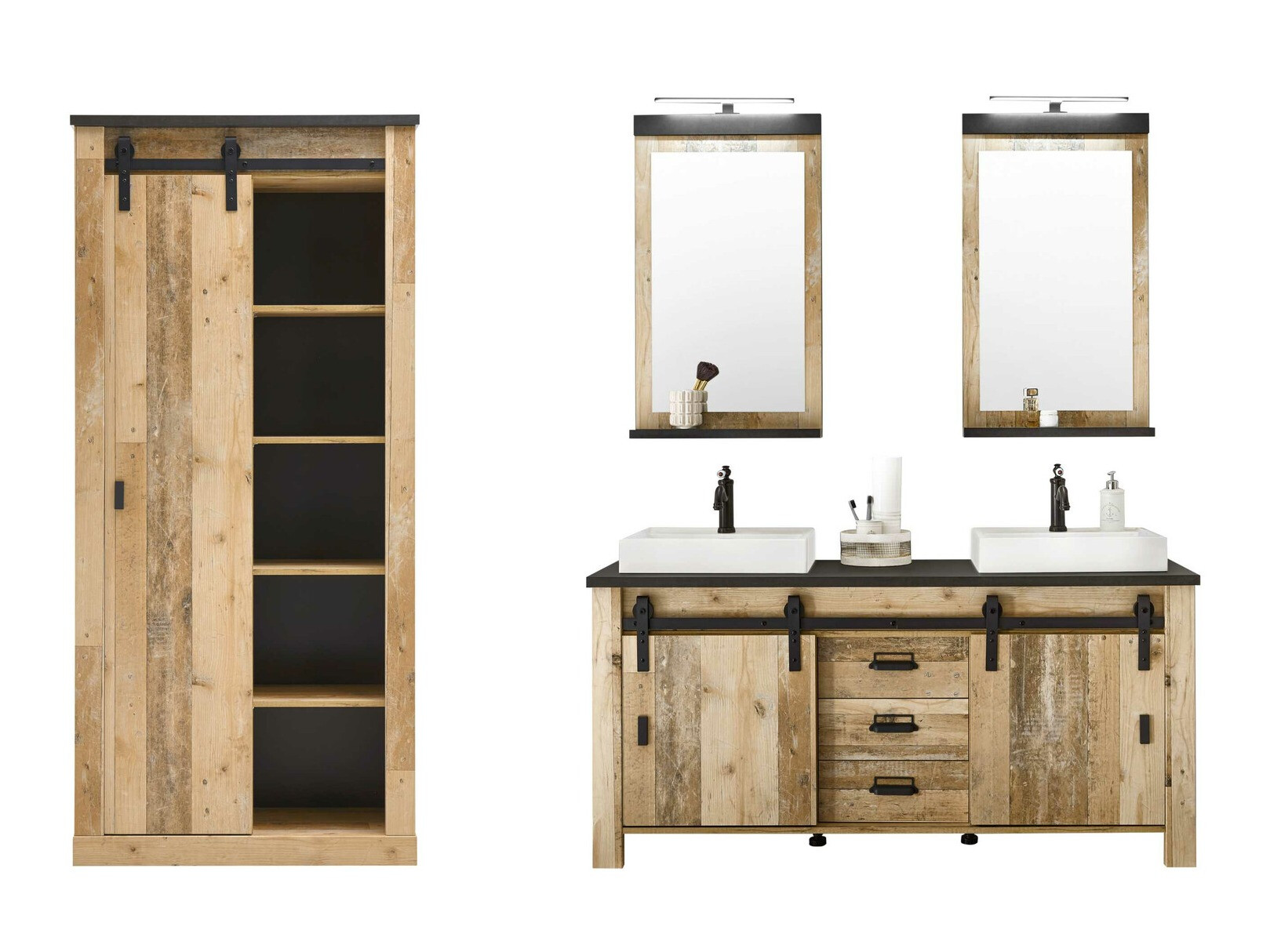 Kupaonski namještaj Cirtale 140 (Ostarjelo drvo + Antracit)