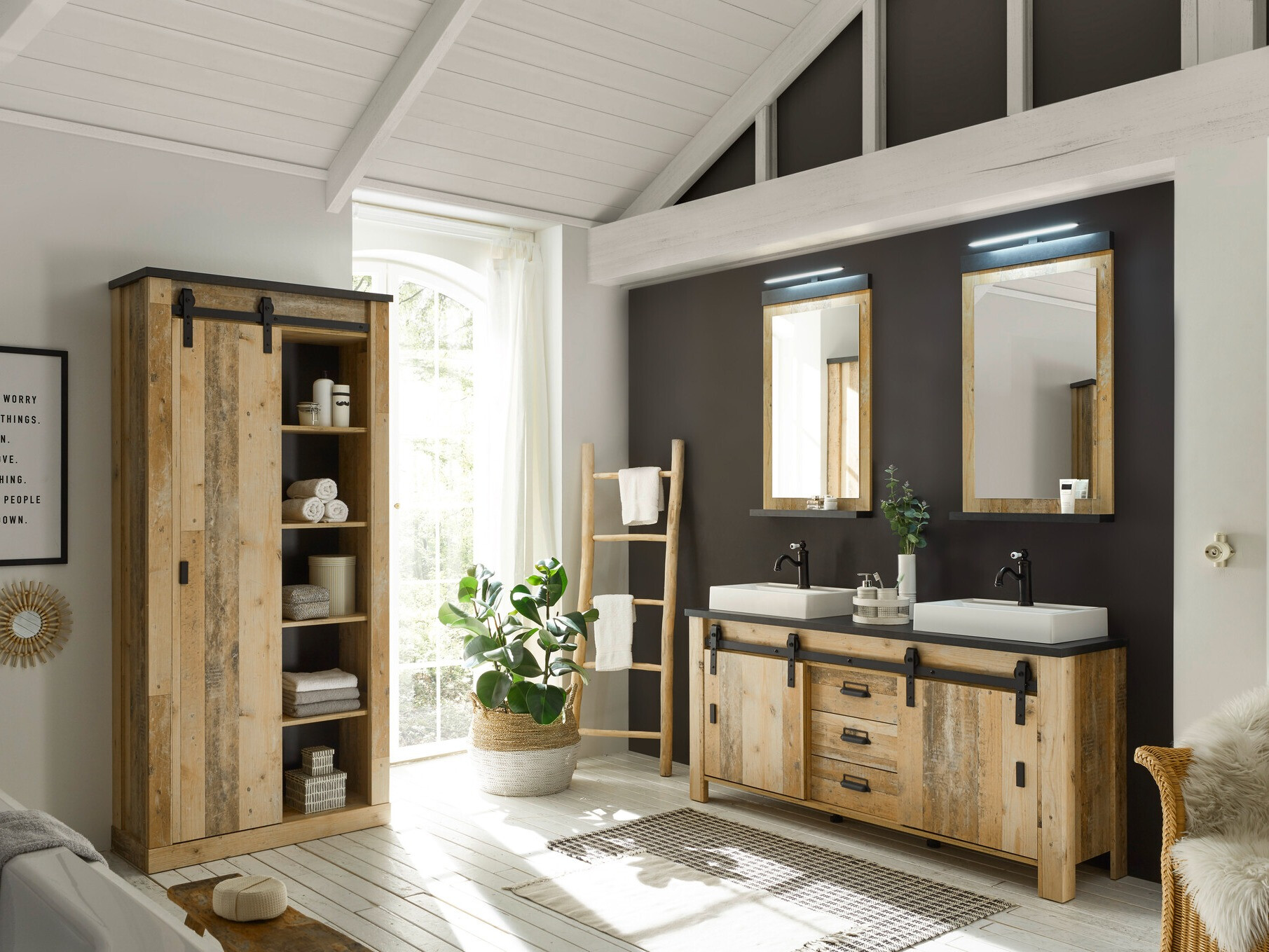 Kupaonski namještaj Cirtale 140 (Starinsko drvo + Antracit)