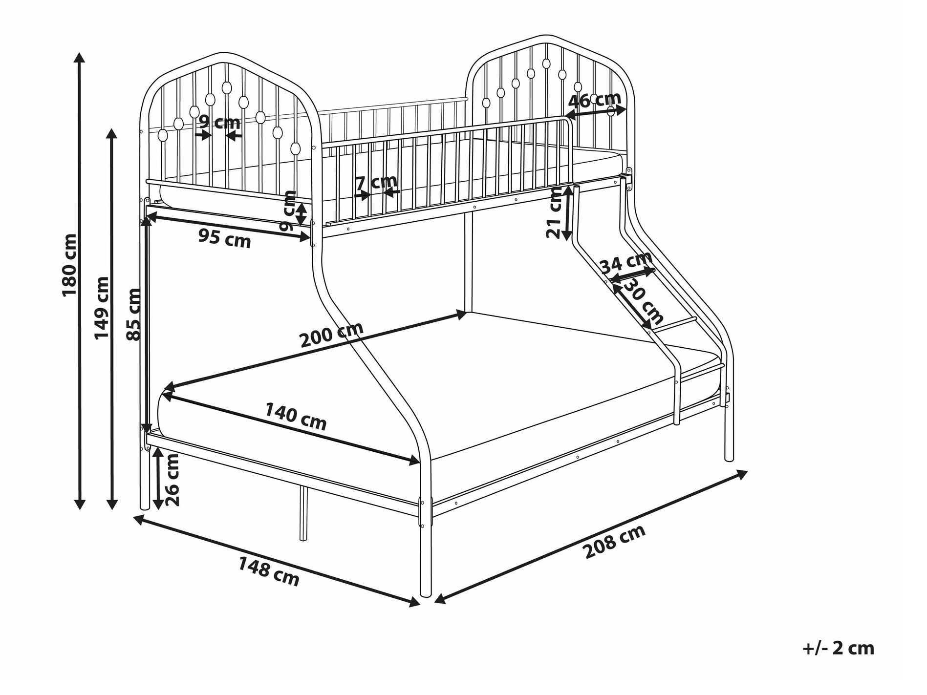 Dvokatan krevet Berwyn 2633 (Crna)
