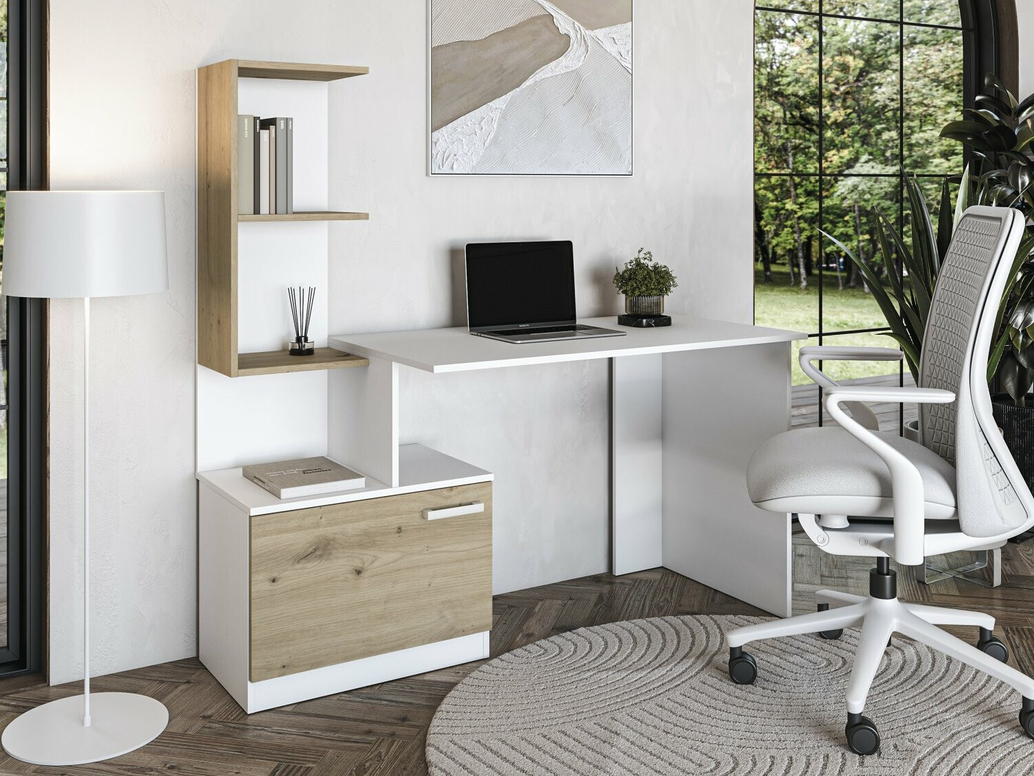 Uredski stol Houston 1948 (Bijela + Hrast Artisan)