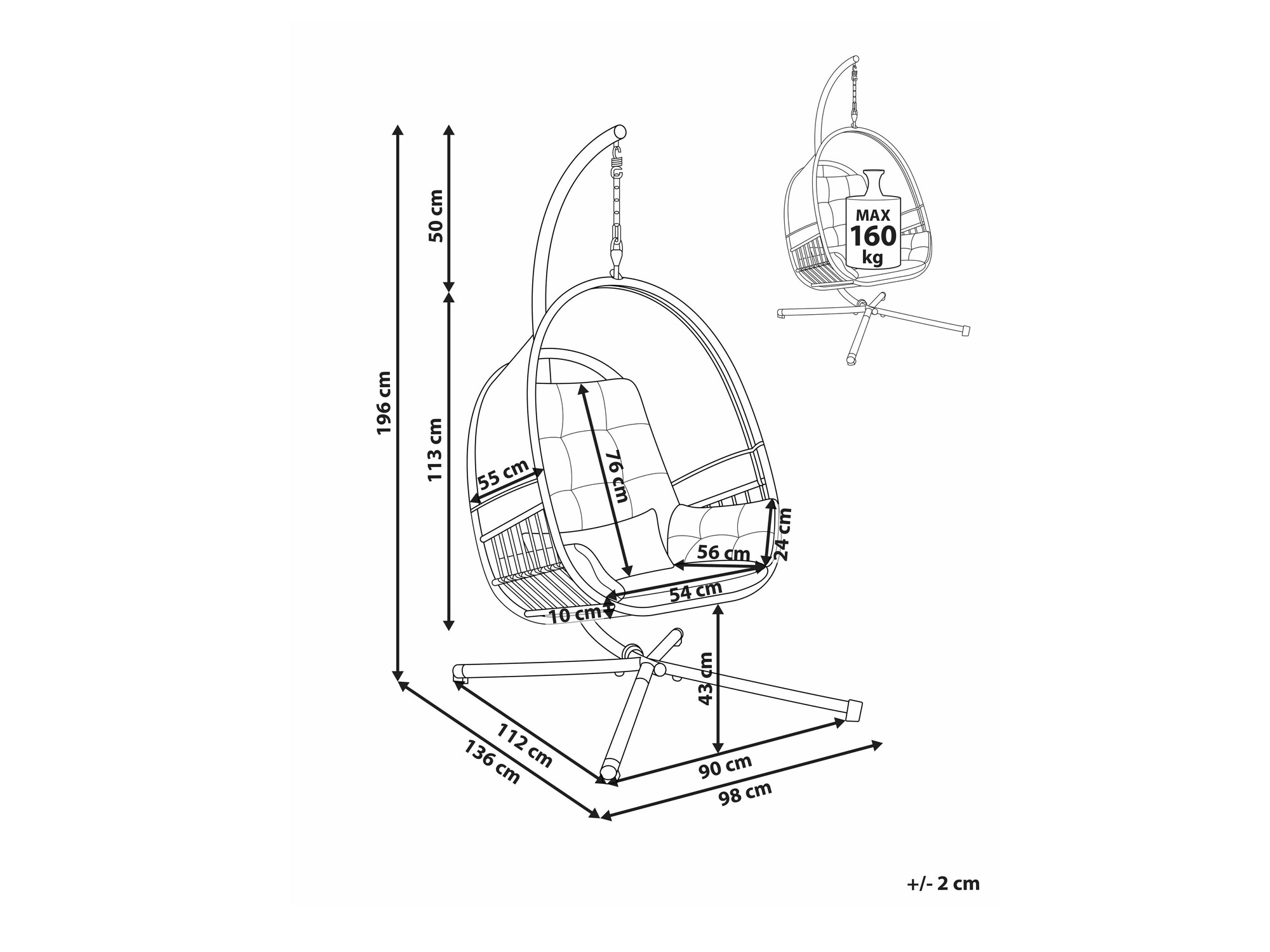 Viseća stolica Berwyn 2655 (Tamno siva)