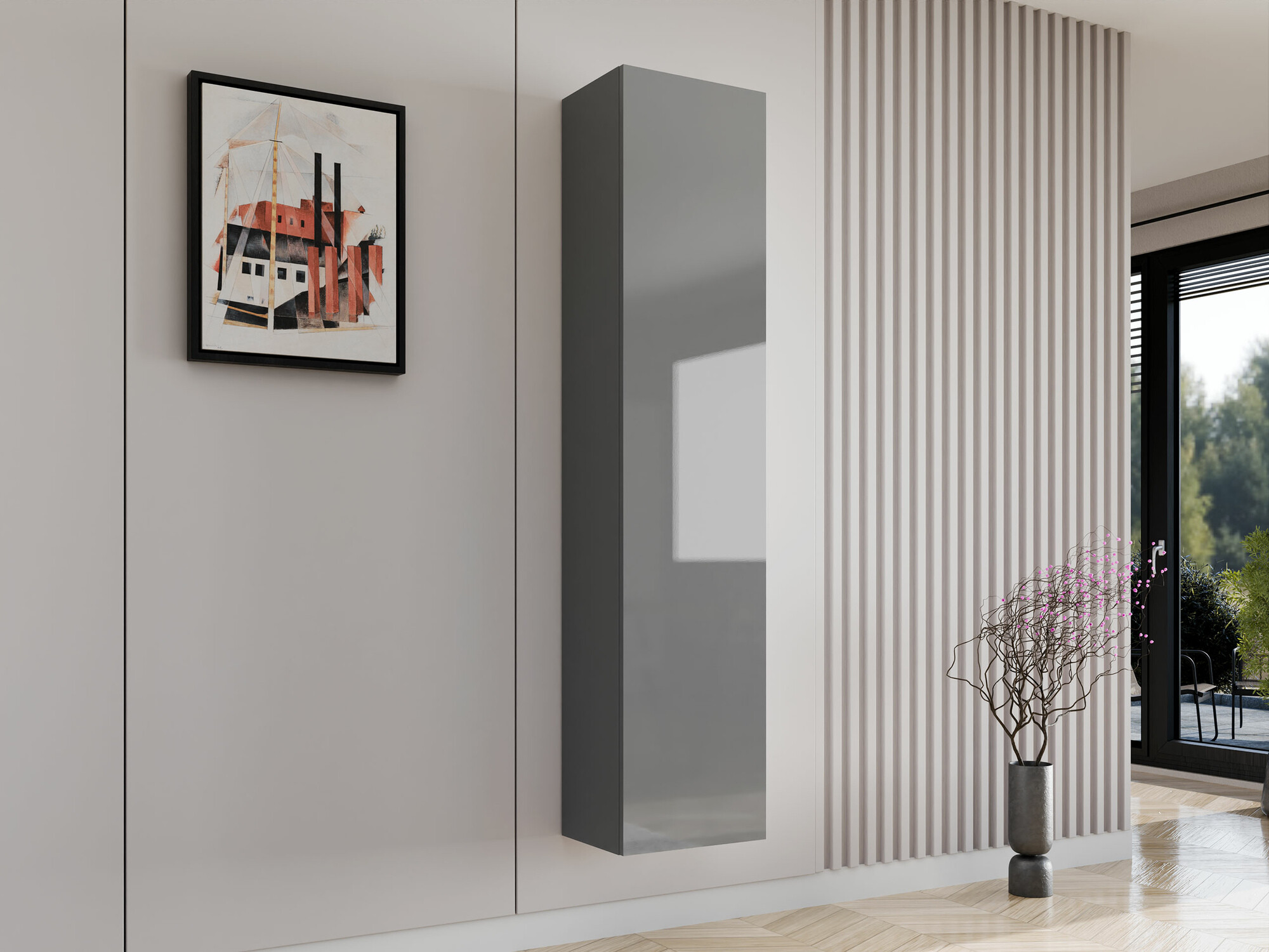 Zidna polica Venenou 128 (Siva + Sjajno sivo)