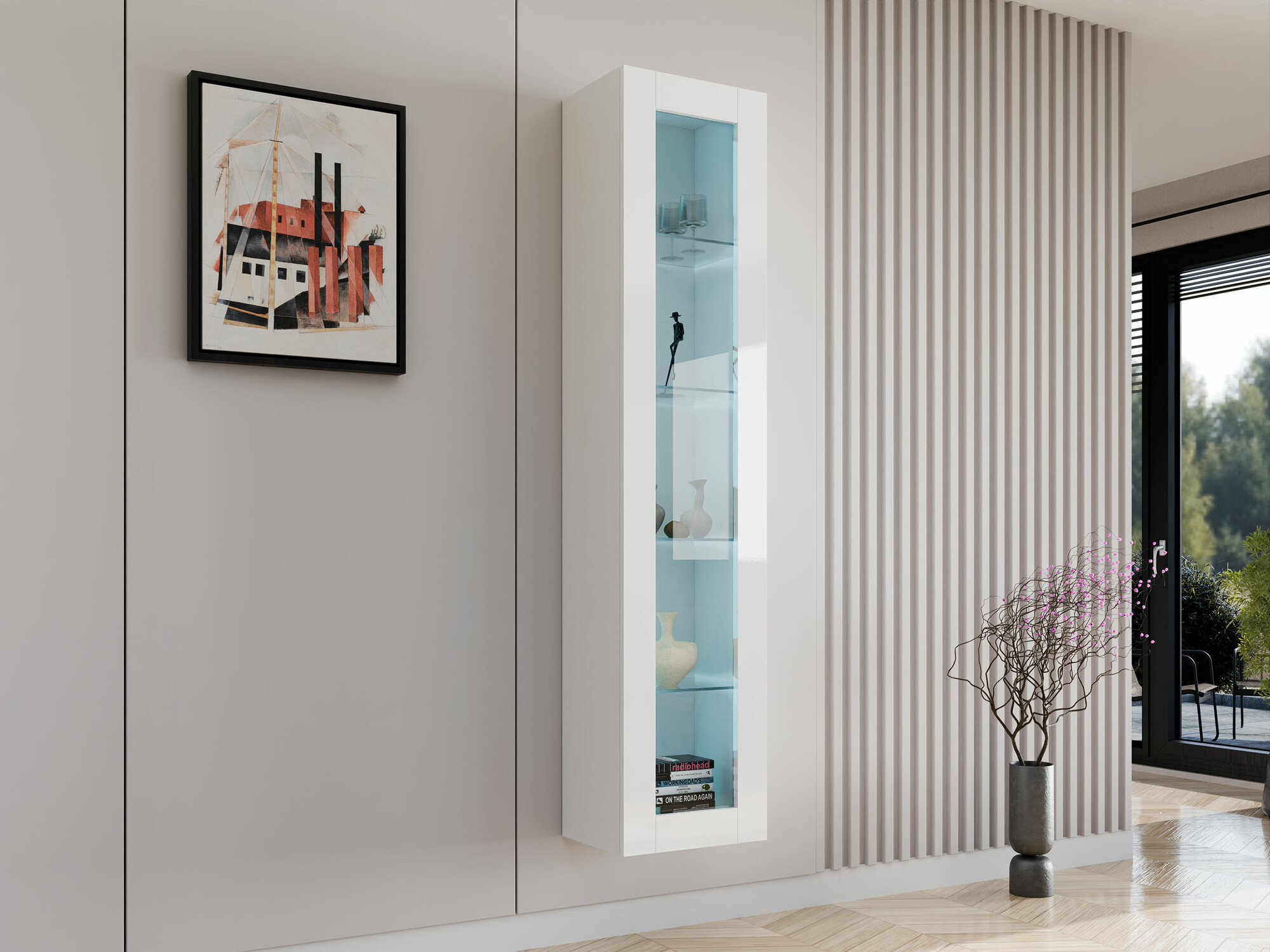 Zidna polica Venenou 129 (Bijela + Sjajno bijela)