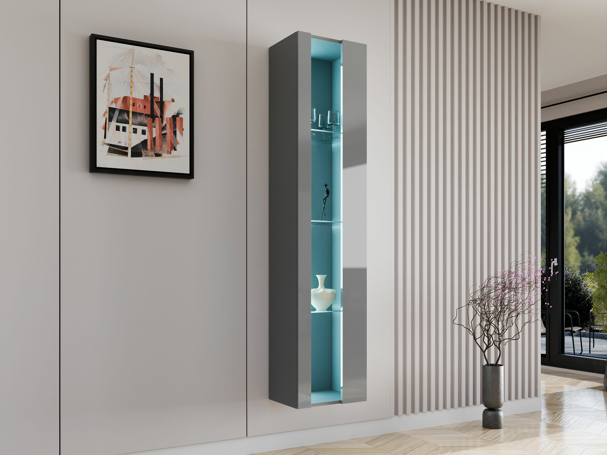 Zidna polica Venenou 130 (Siva + Sjajno sivo)