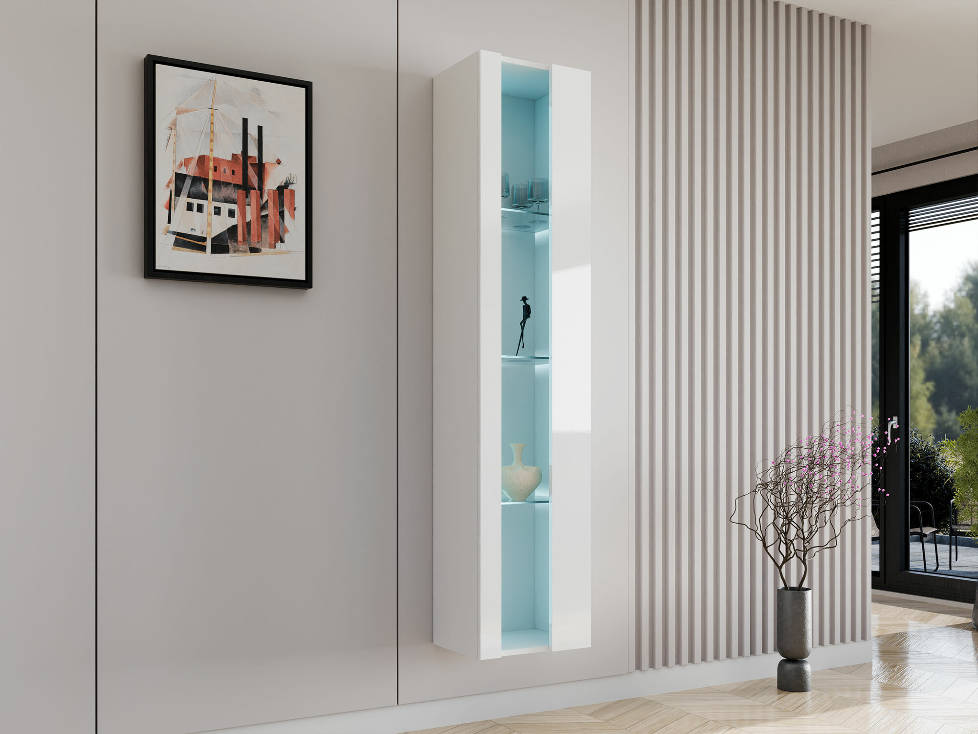 Zidna polica Vilrin V (Bijela + Sjajno bijela)