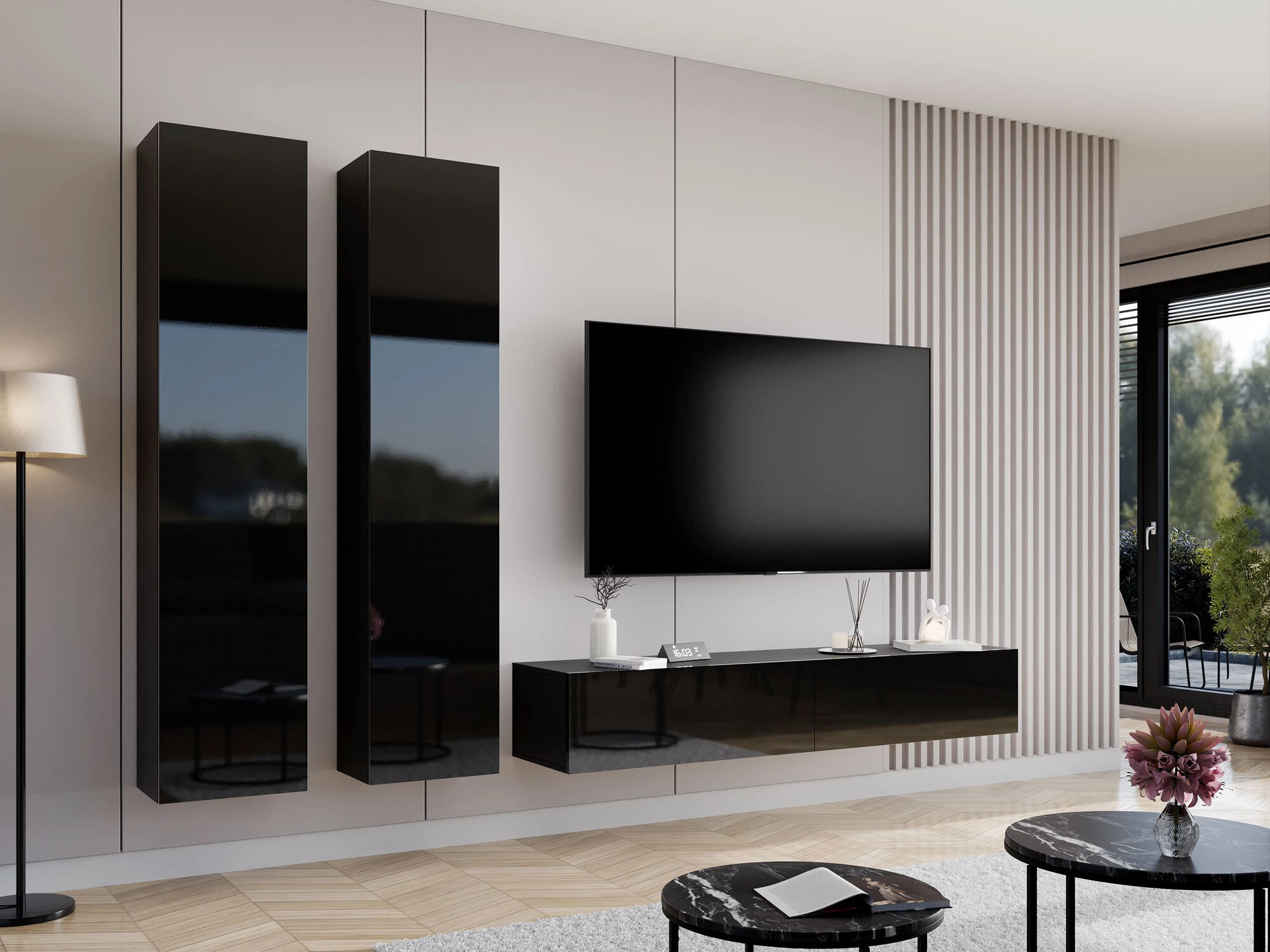 Set za dnevni boravak Venenou 103 (Crna + Sjajno crna)