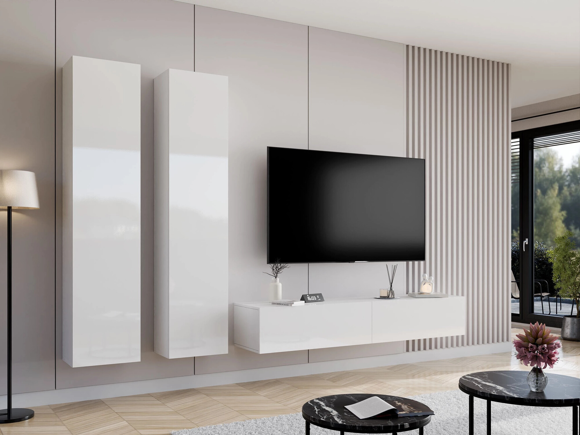 Set za dnevni boravak Vilrin II (Bijela + Sjajno bijela)