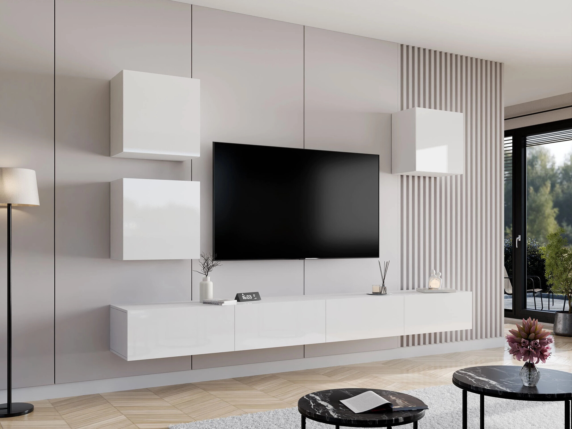 Set za dnevni boravak Vilrin III (Bijela + Sjajno bijela)