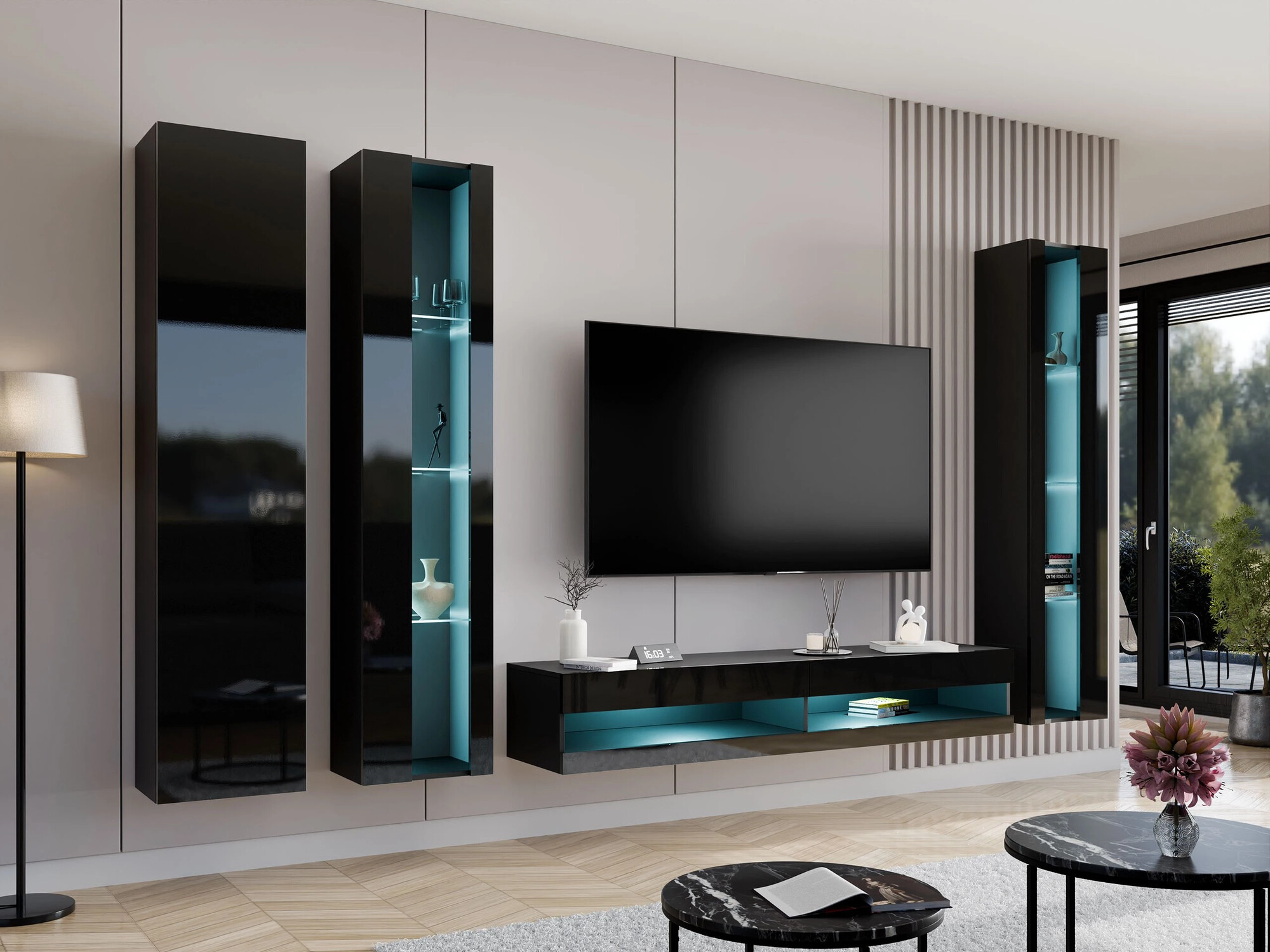 TV stol Venenou 120 (Crna + Sjajno crna)