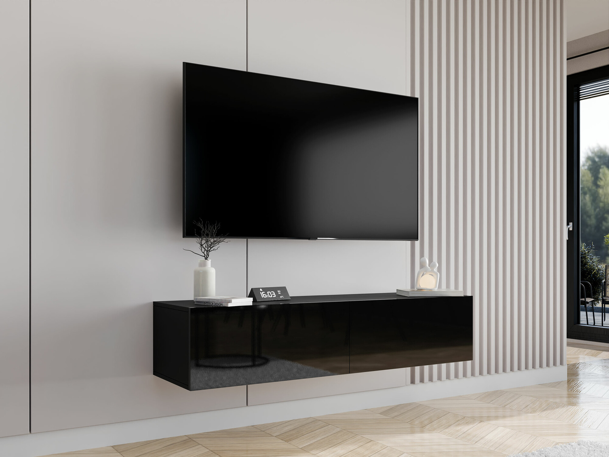 TV stol Vilrin II (Crna + Sjajno crna)