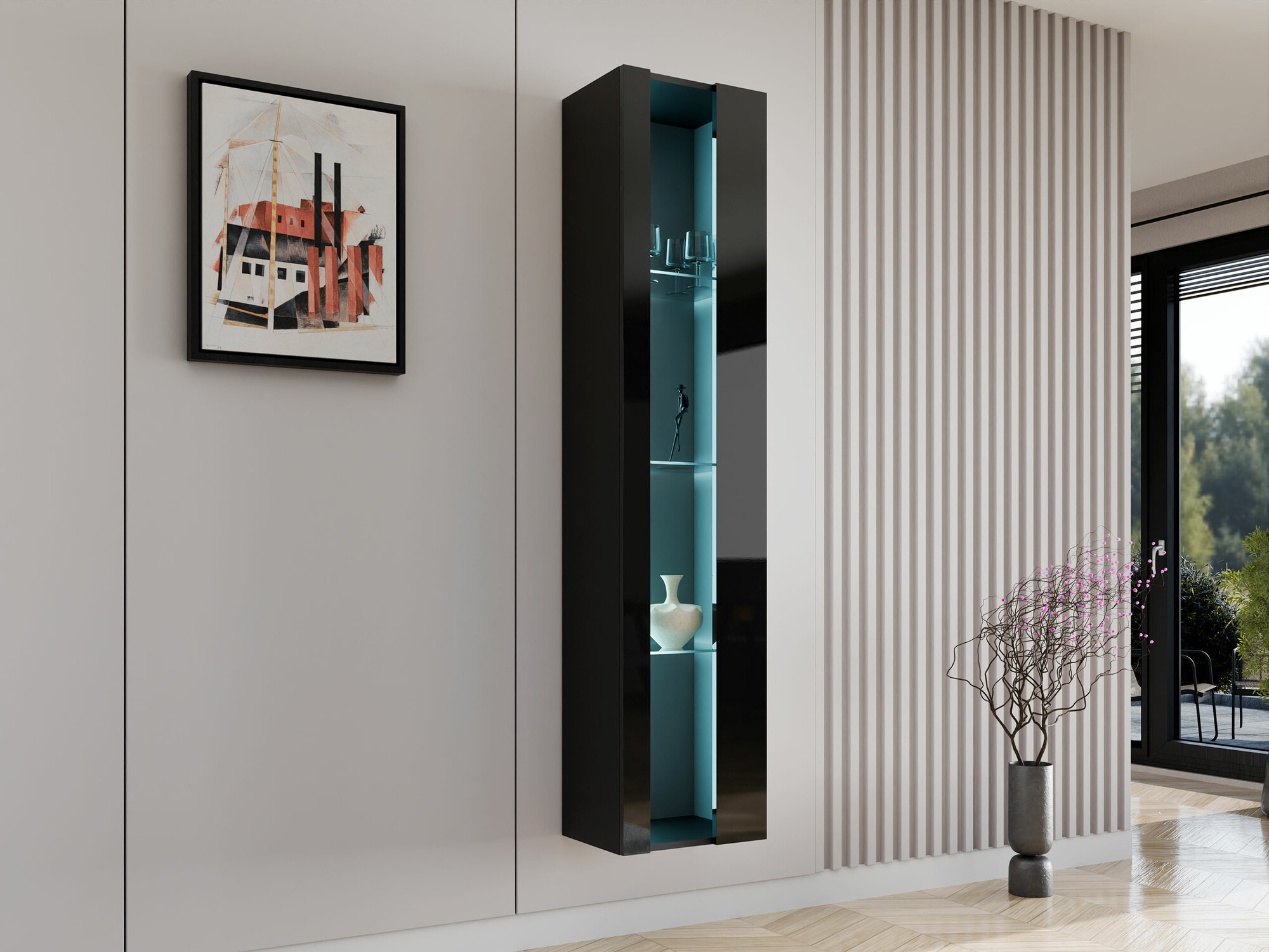 Zidna polica Venenou 130 (Crna + Sjajno crna)