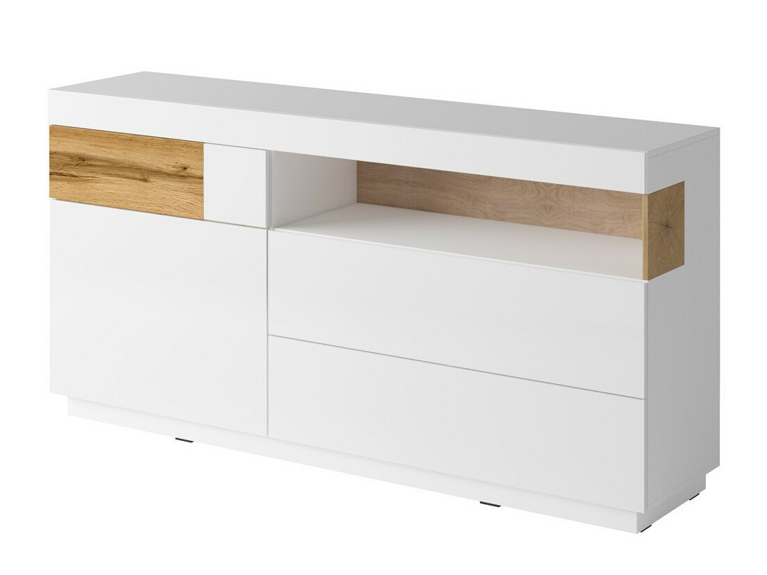 Komoda Livlore 107 (Bijela + Sjajno bijela + Hrast Wotan)