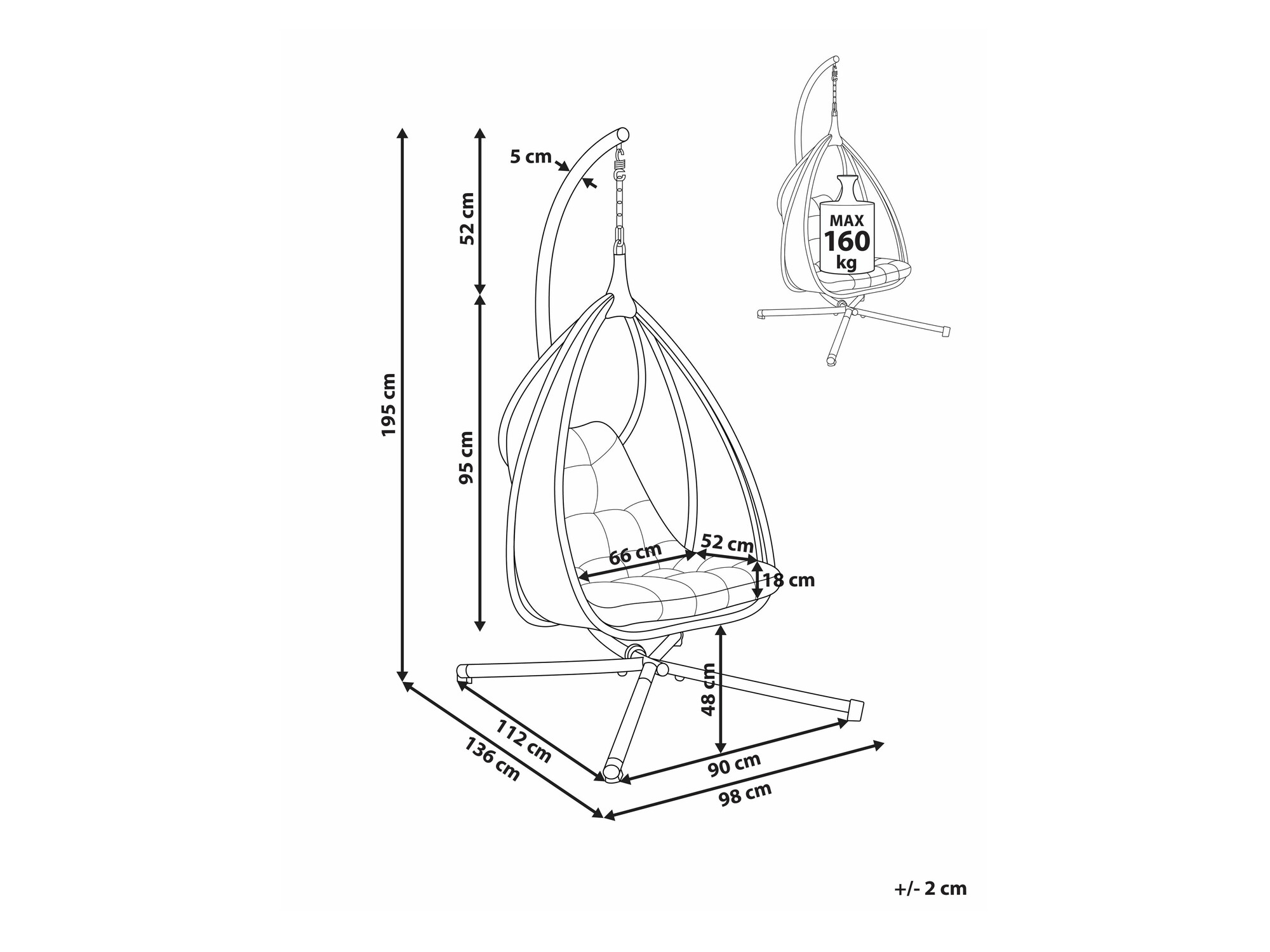 Viseća stolica Berwyn 2669 (Tamno siva)