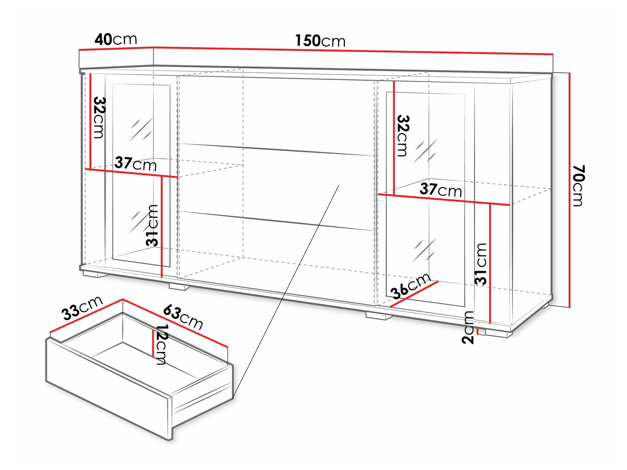 Komoda Torcame 101 (Hrast Wotan + Sjajno bijela)