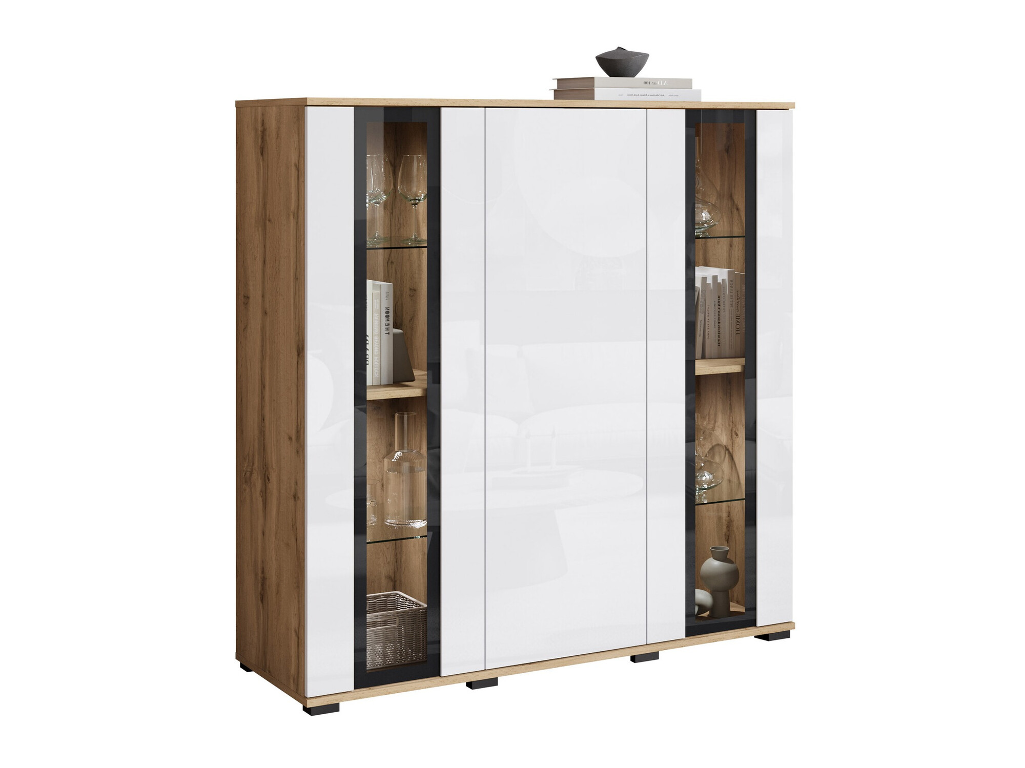 Ormarić Torcame 100 (Hrast Wotan + Sjajno bijela)