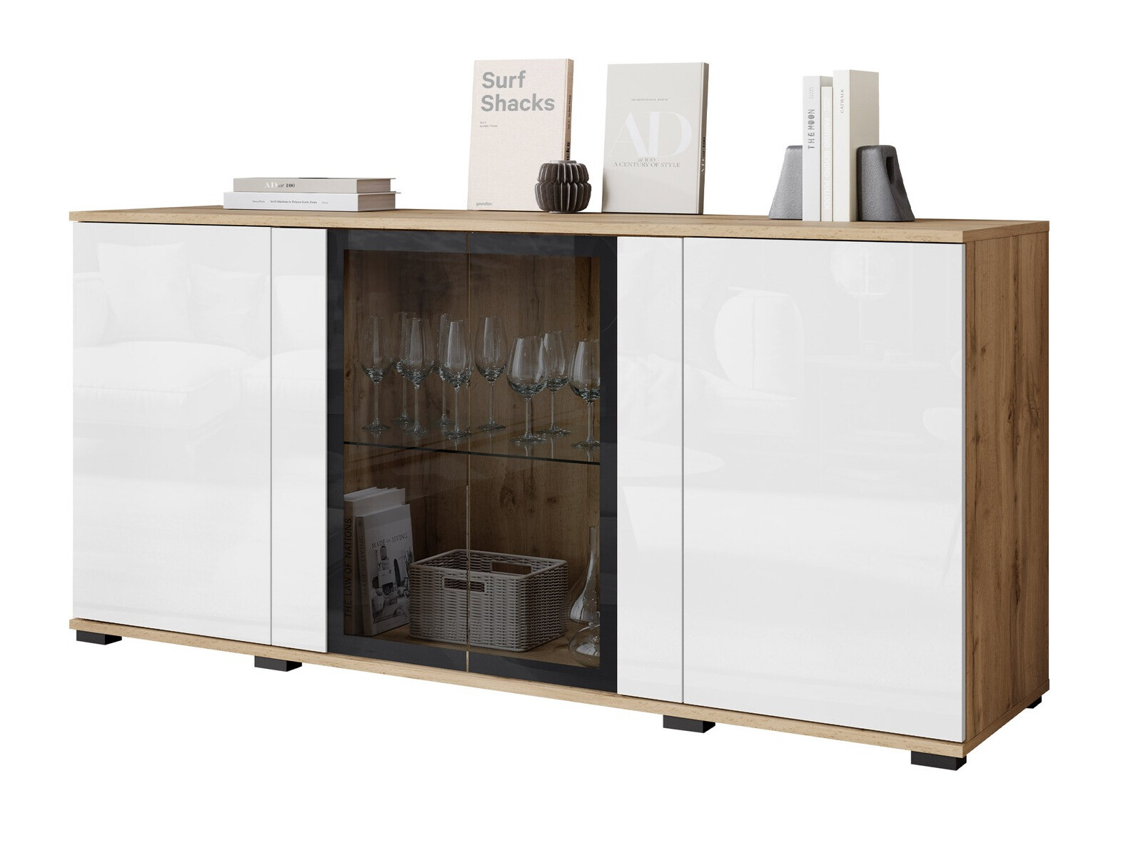 Ormarić Torcame 102 (Hrast Wotan + Sjajno bijela)