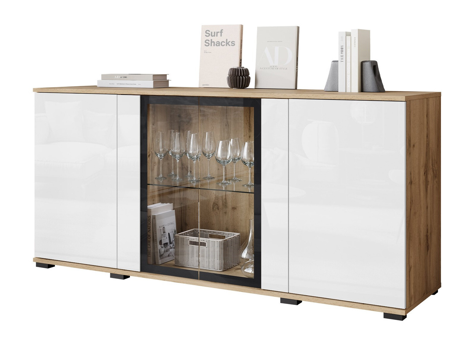 Ormarić Torcame 102 (Hrast Wotan + Sjajno bijela)