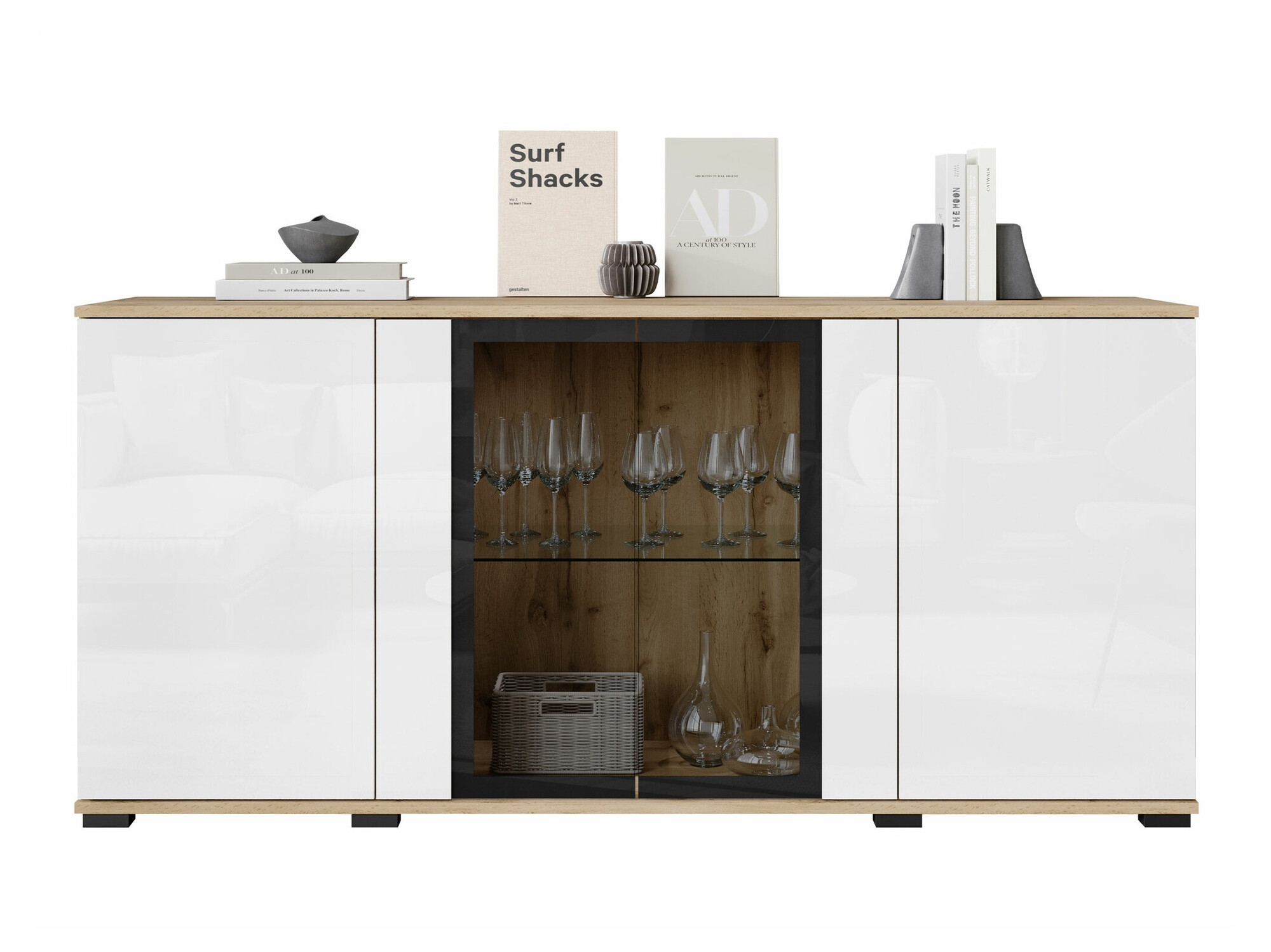 Ormarić Torcame 102 (Wotan hrast + Sjajno bijela)