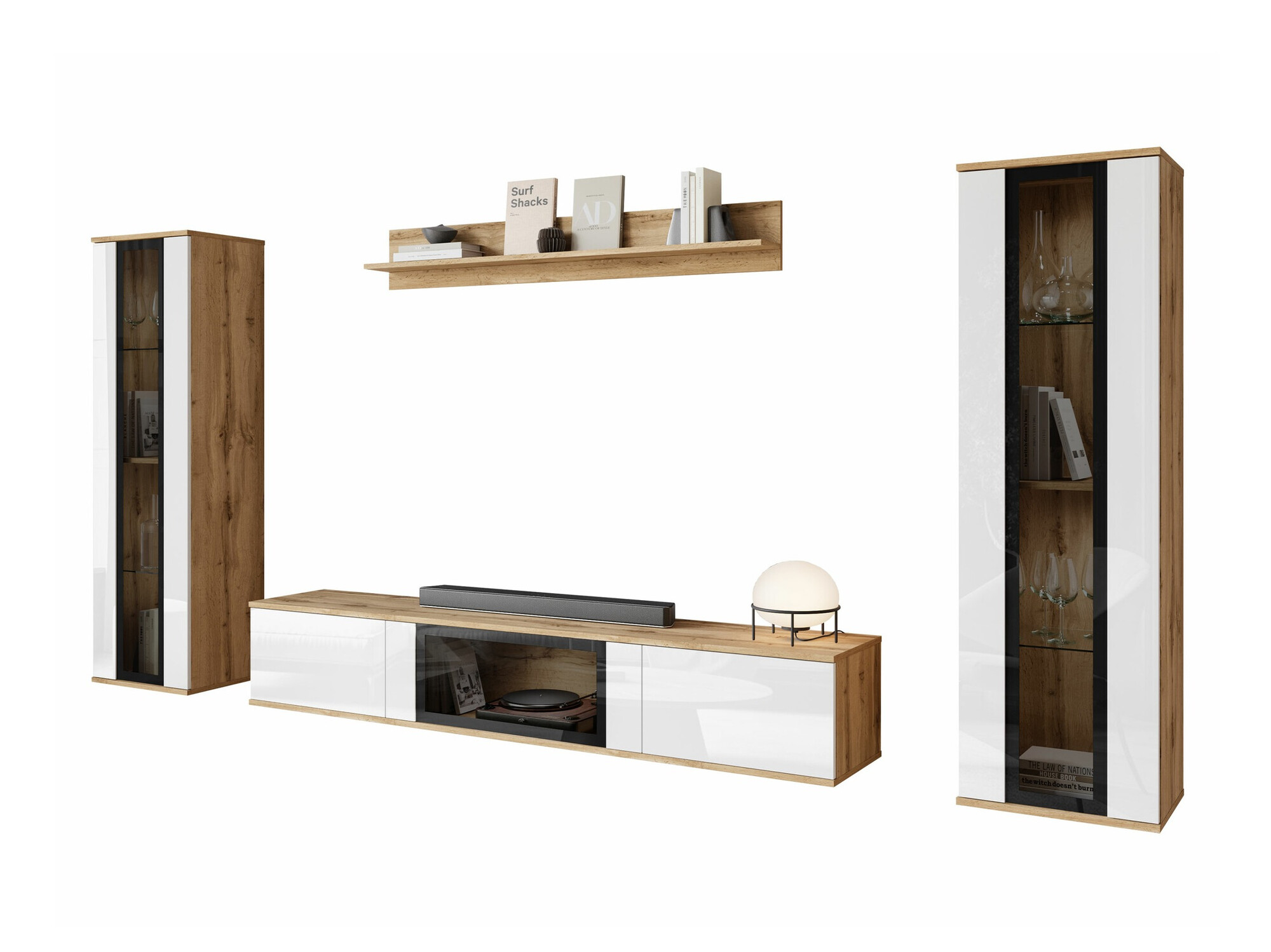 Set za dnevni boravak Torcame 103 (Hrast Wotan + Sjajno bijela)