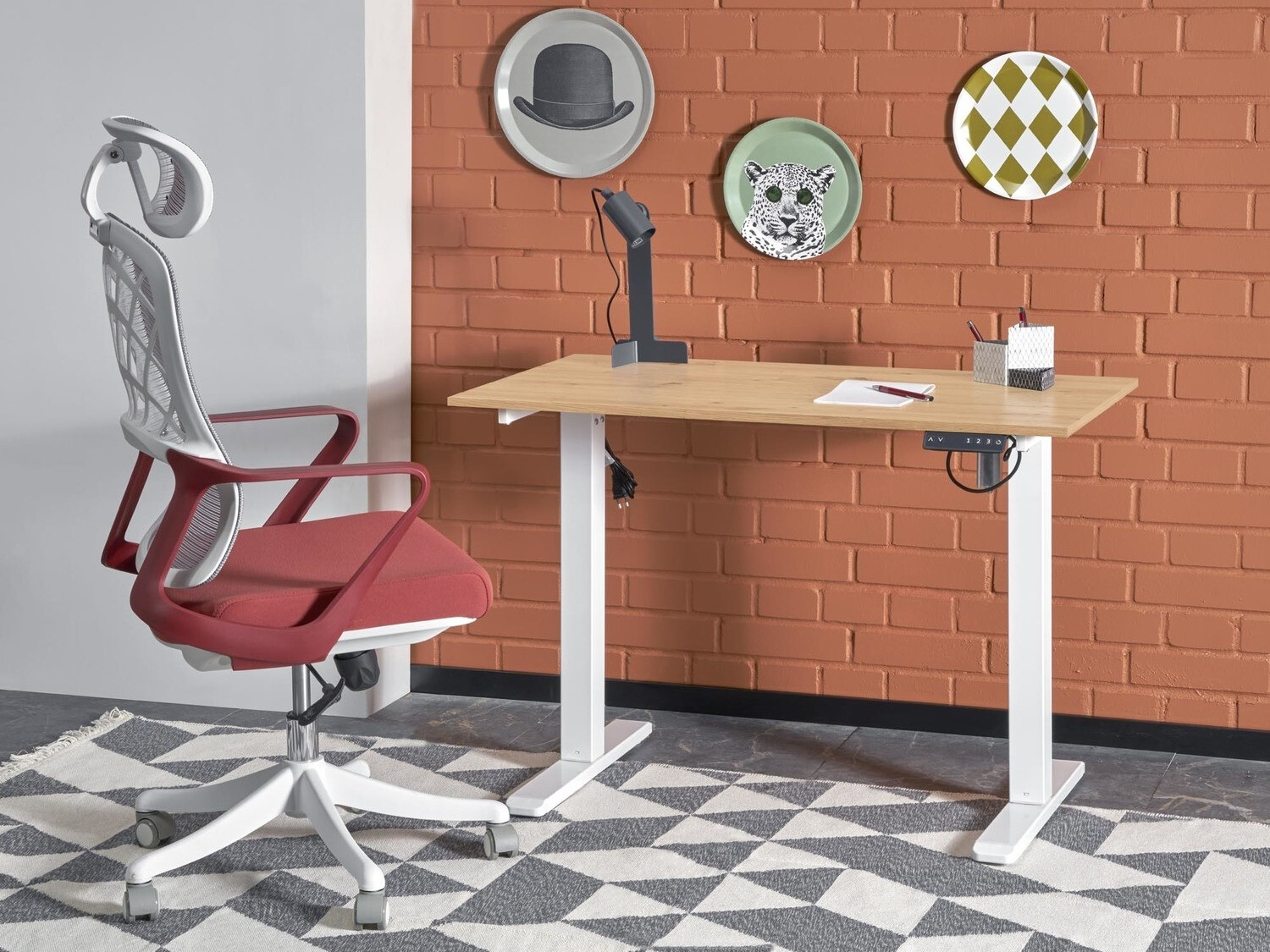 Radni stol podesiv po visini Houston 1704 (Hrast Artisan + Bijela)