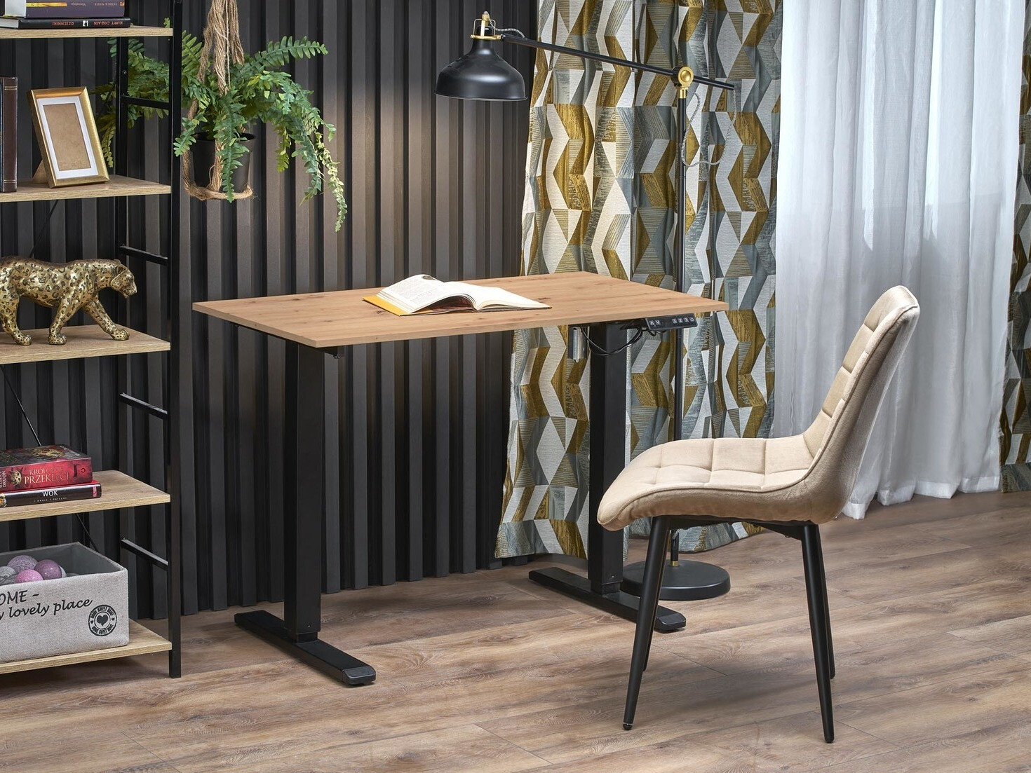 Radni stol podesiv po visini Houston 1704 (Hrast Artisan + Crna)