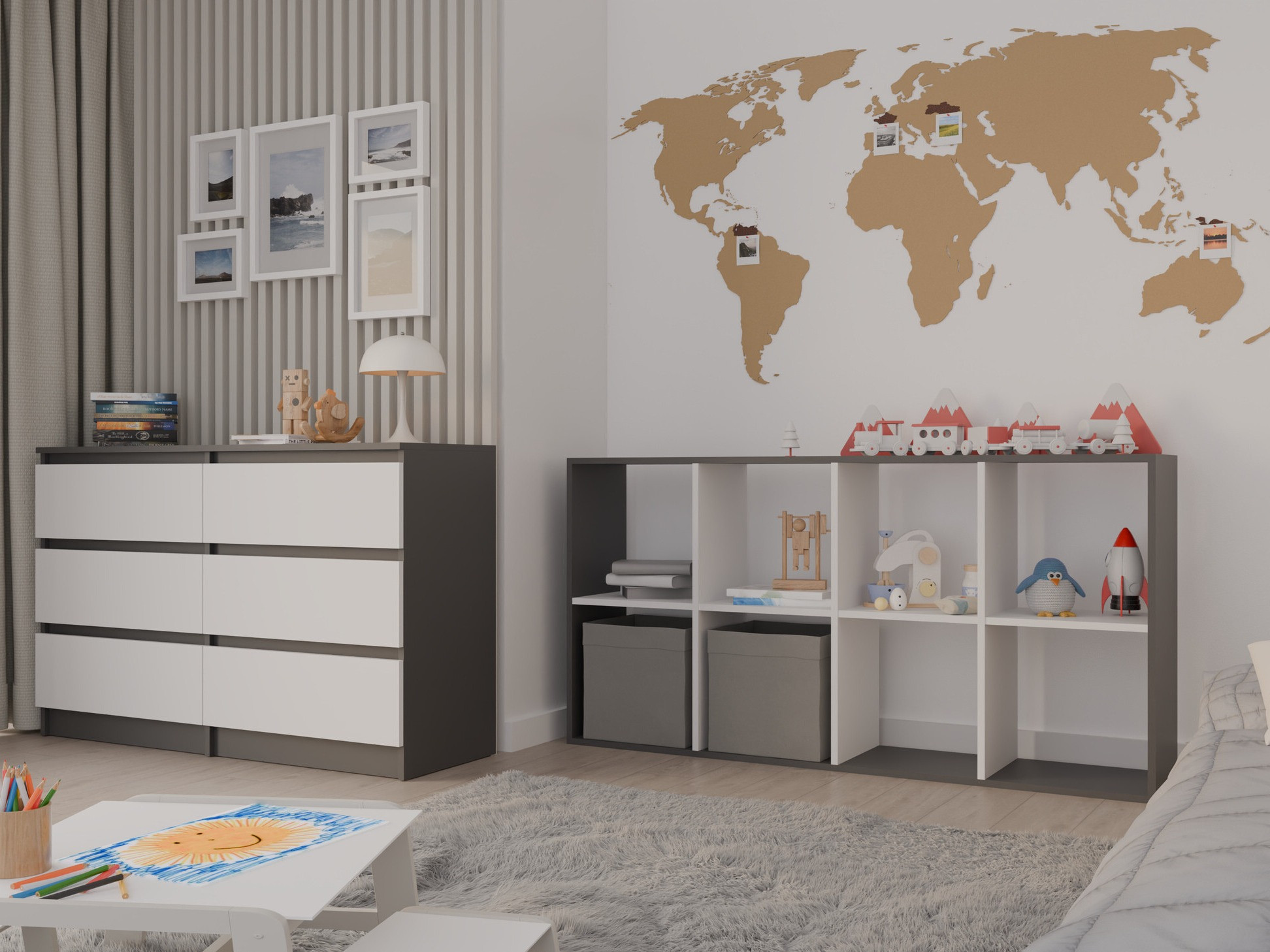 Polica Mandeville 288 (Bijela + Antracit)