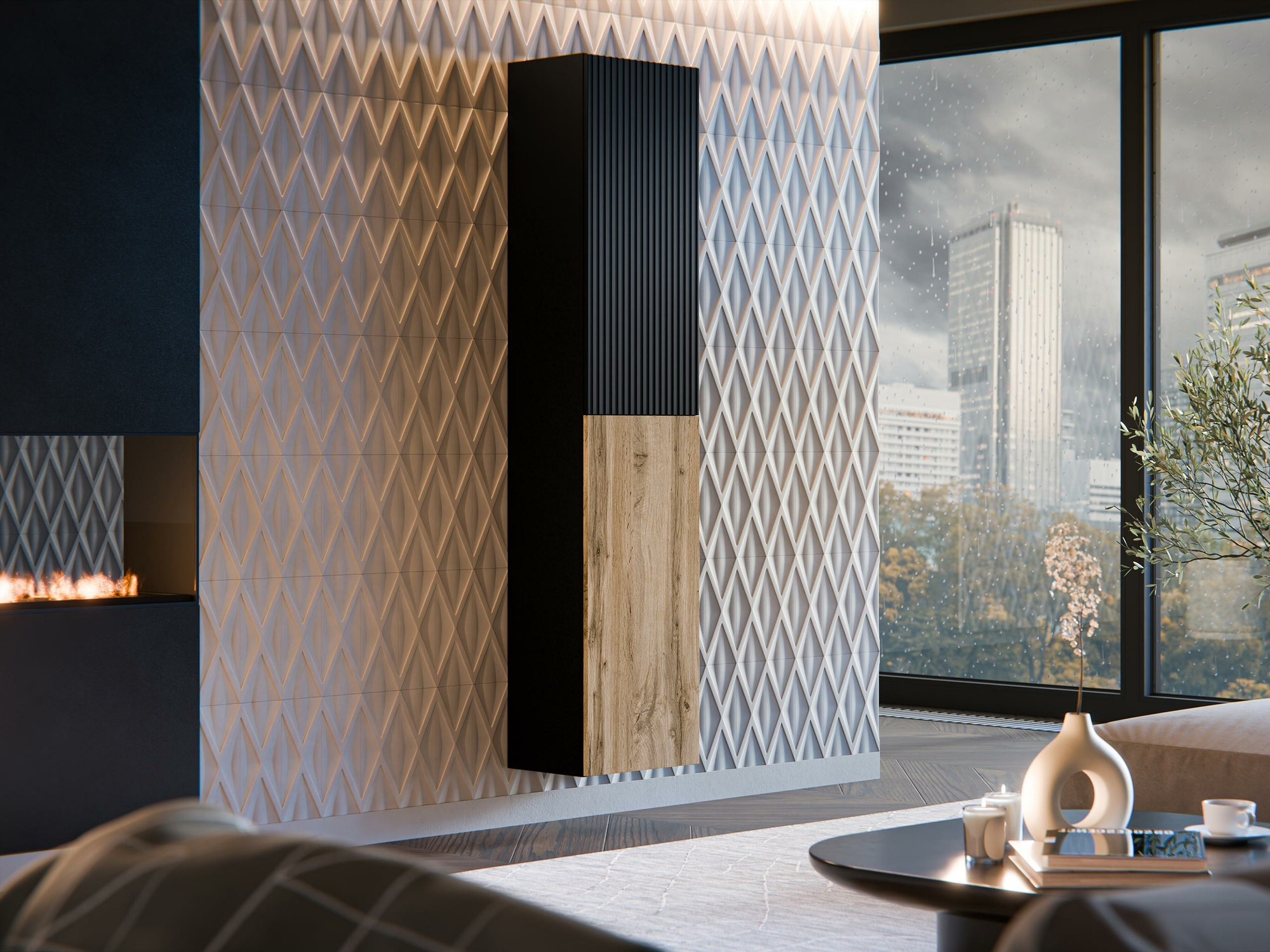 Zidna polica Species (Crna + Hrast Wotan)