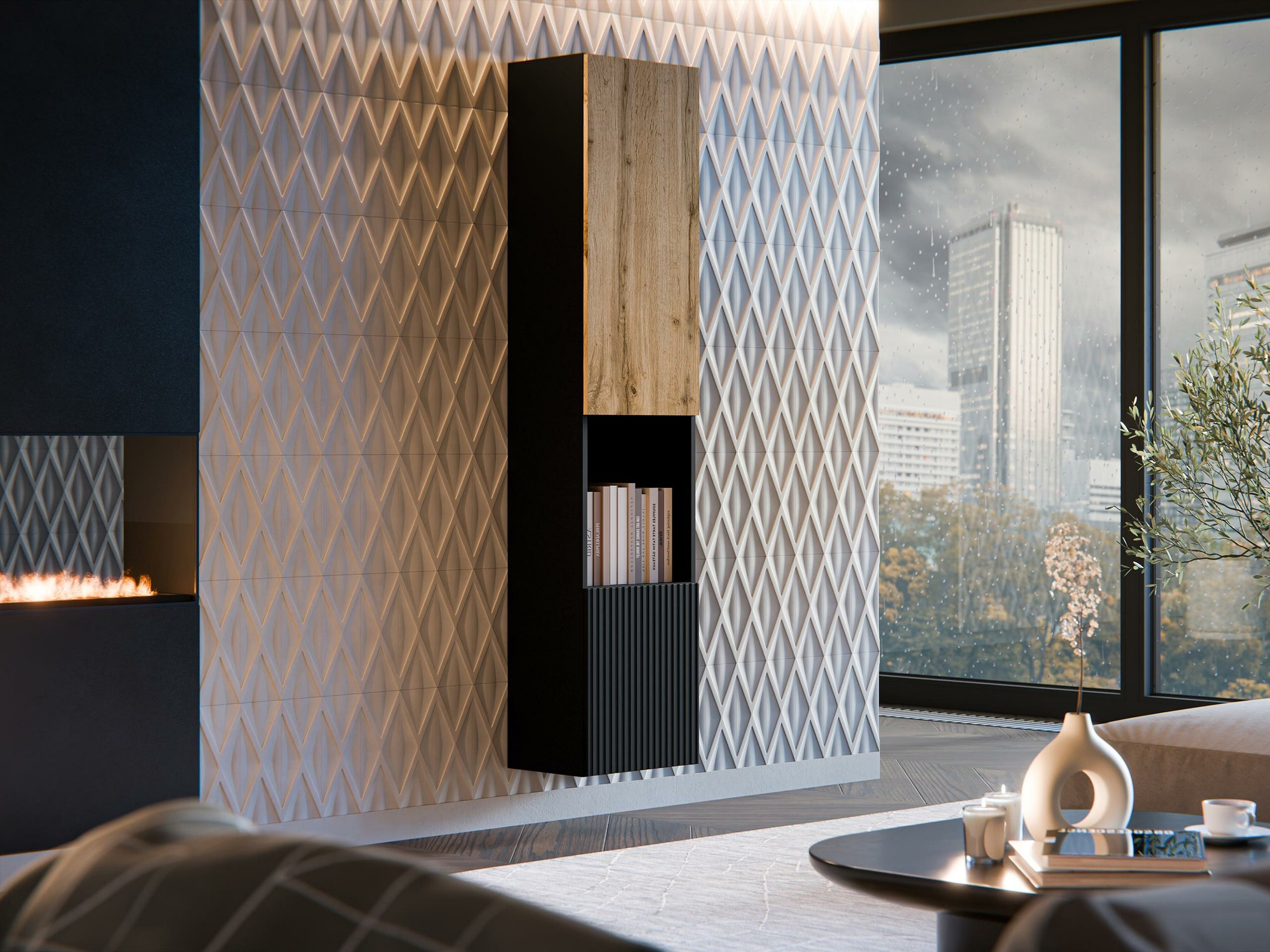 Zidna polica Species I (Crna + Hrast Wotan)