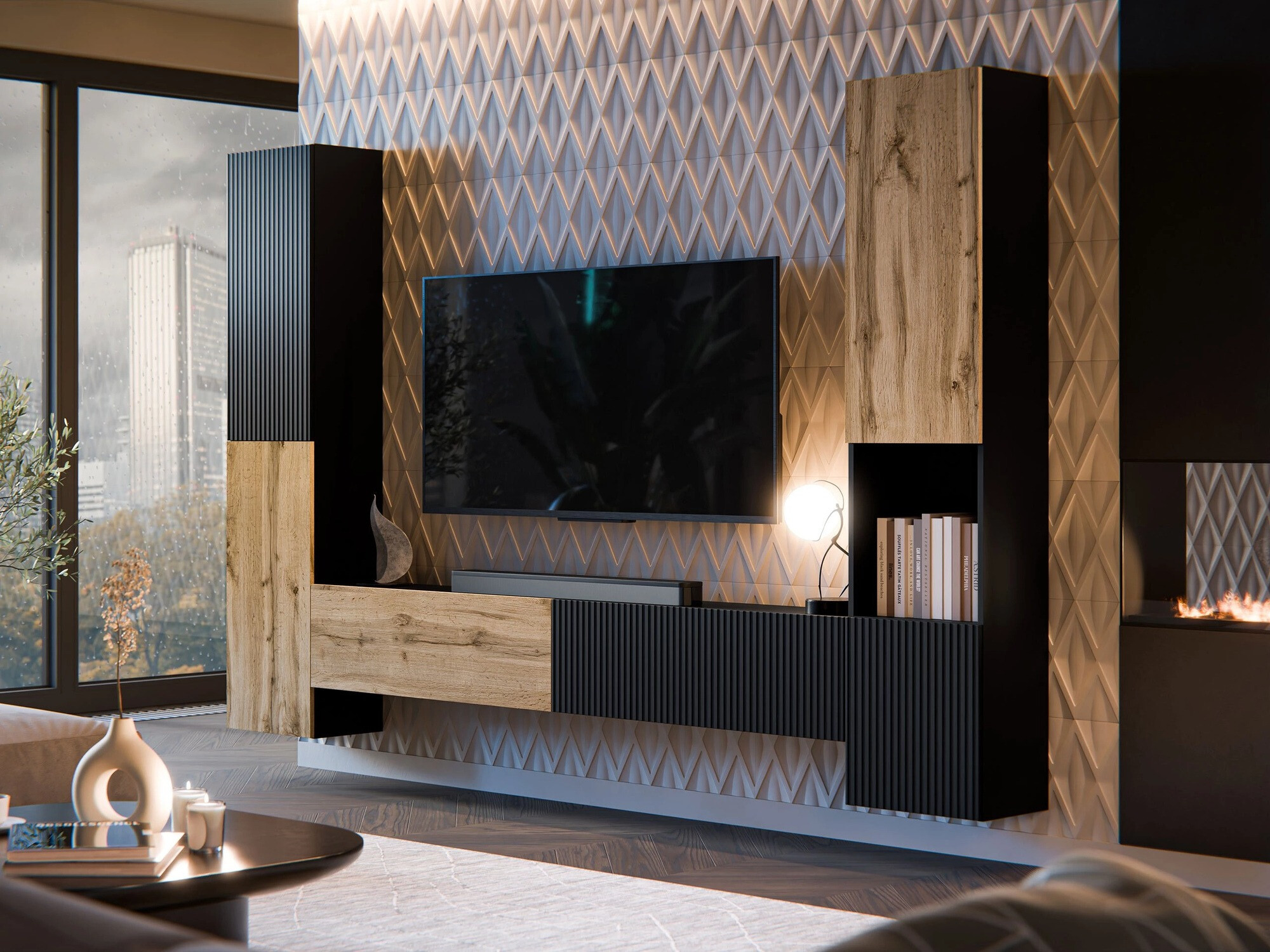 Zidna polica Species I (Crna + Hrast Wotan)