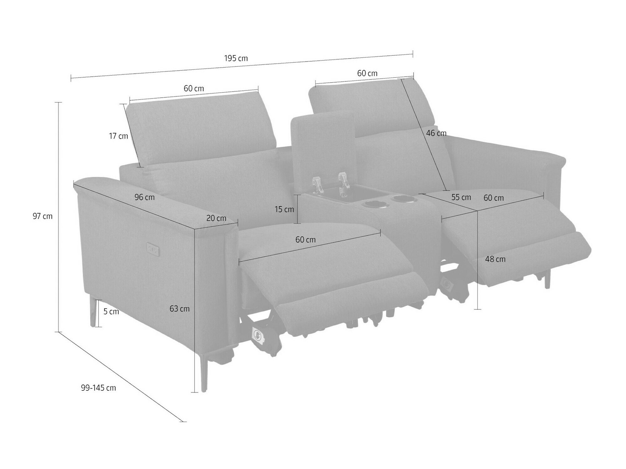 Podesivi kauč Denton 1467 (Antracit)