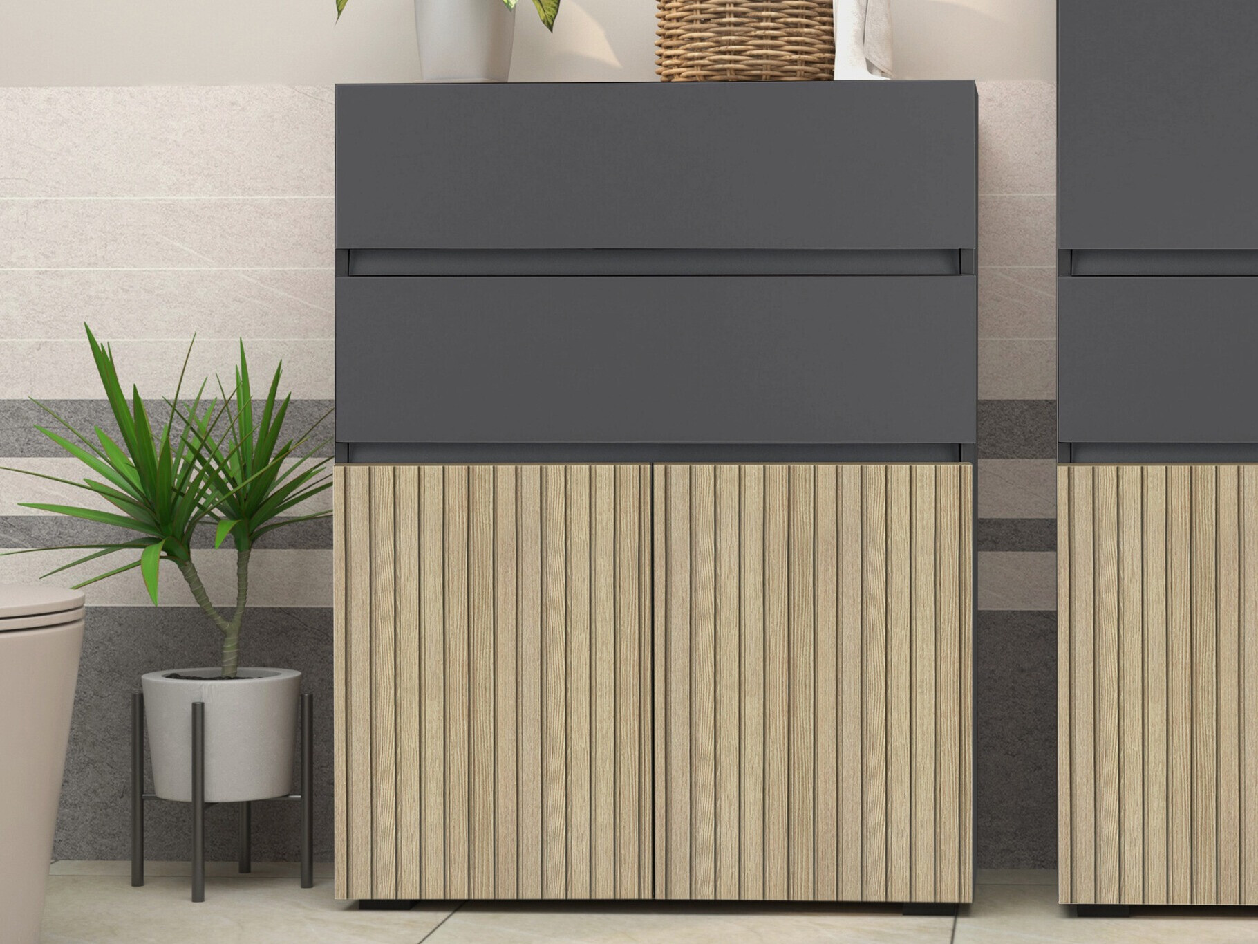 Samostojeći kupaonski ormarić Soncamu 101 (Antracit + Svijetli hrast)