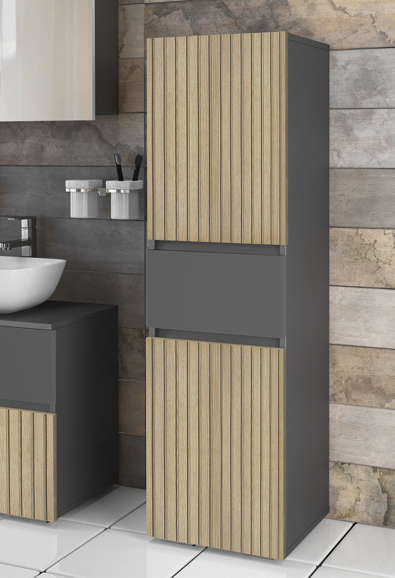 Samostojeći kupaonski ormarić Soncamu 102 (Antracit + Svijetli hrast)