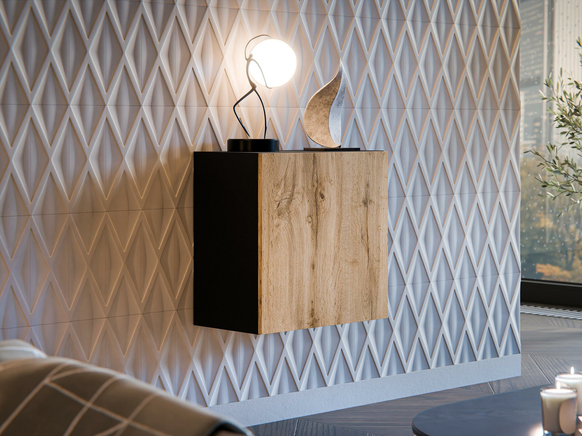 Zidni ormarić Species (Crna + Hrast Wotan)