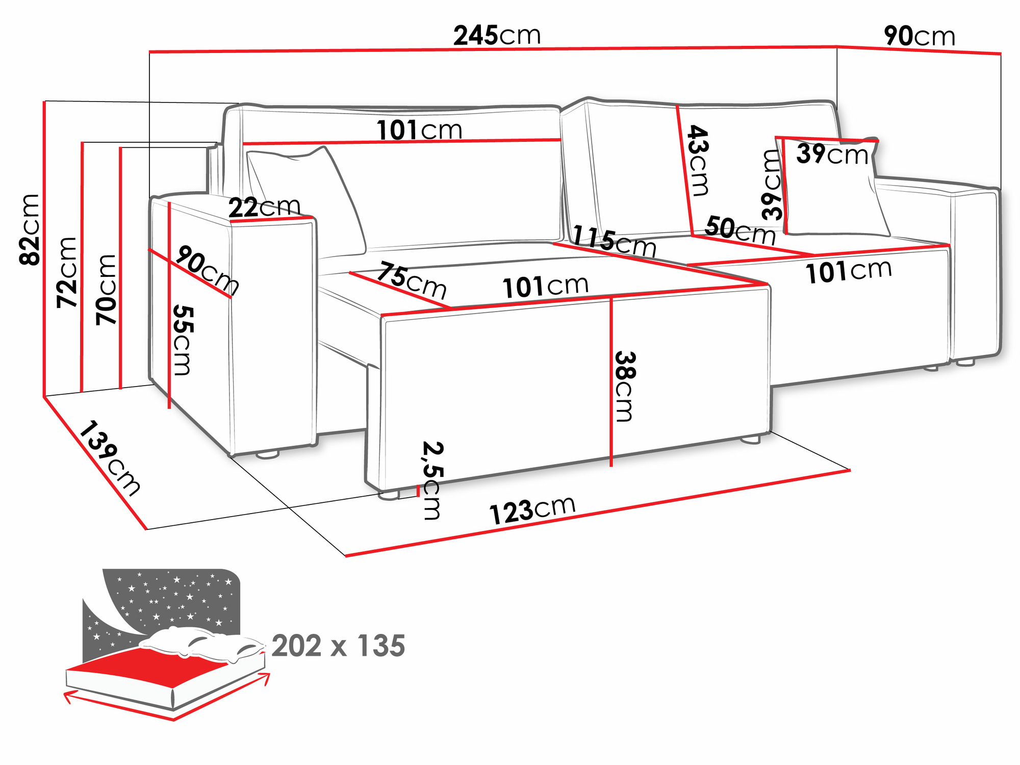 Kauč na razvlačenje Shelton 106 (Lima 50)