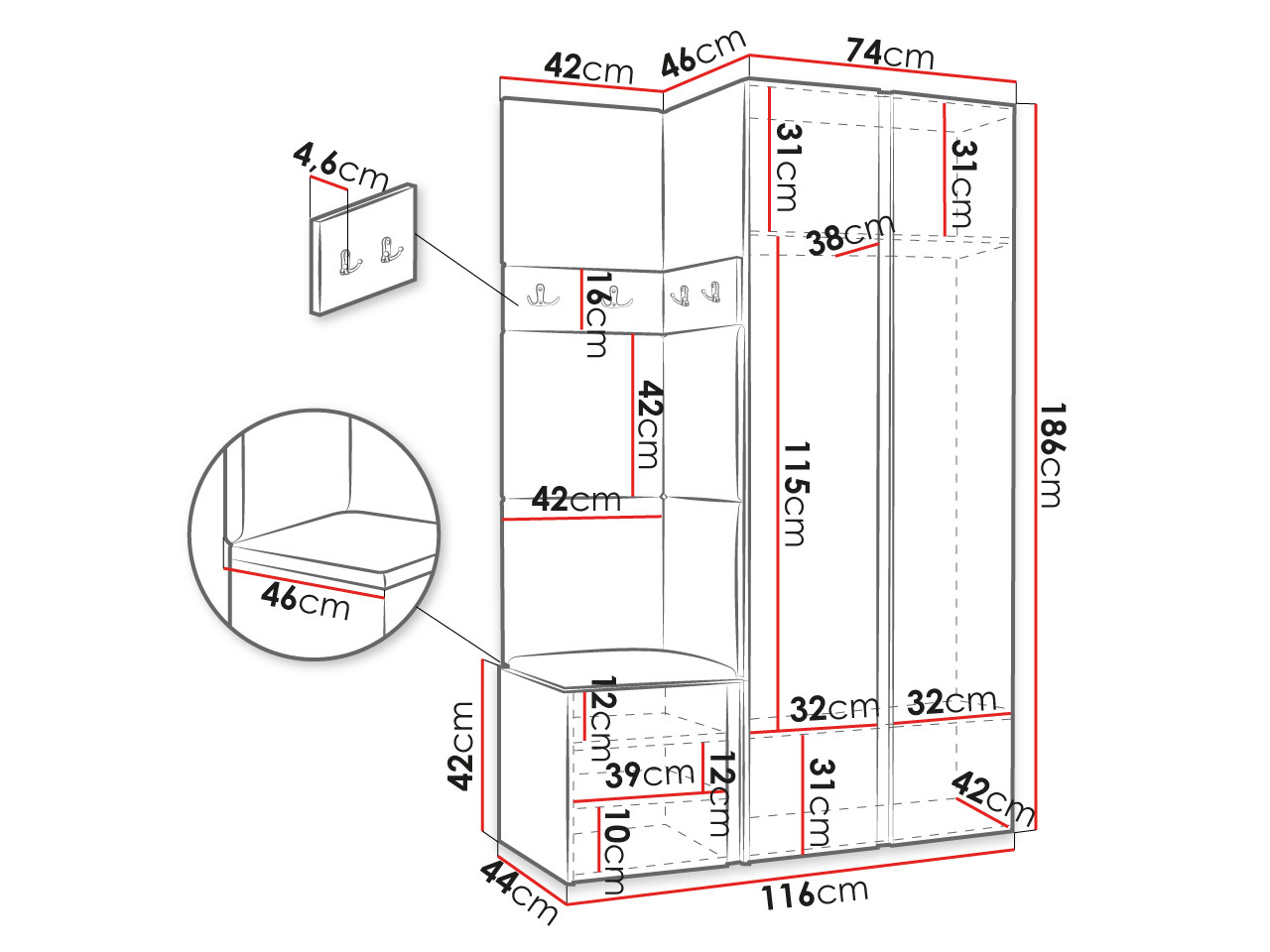 Set za hodnik Hartford 382 (Crna)