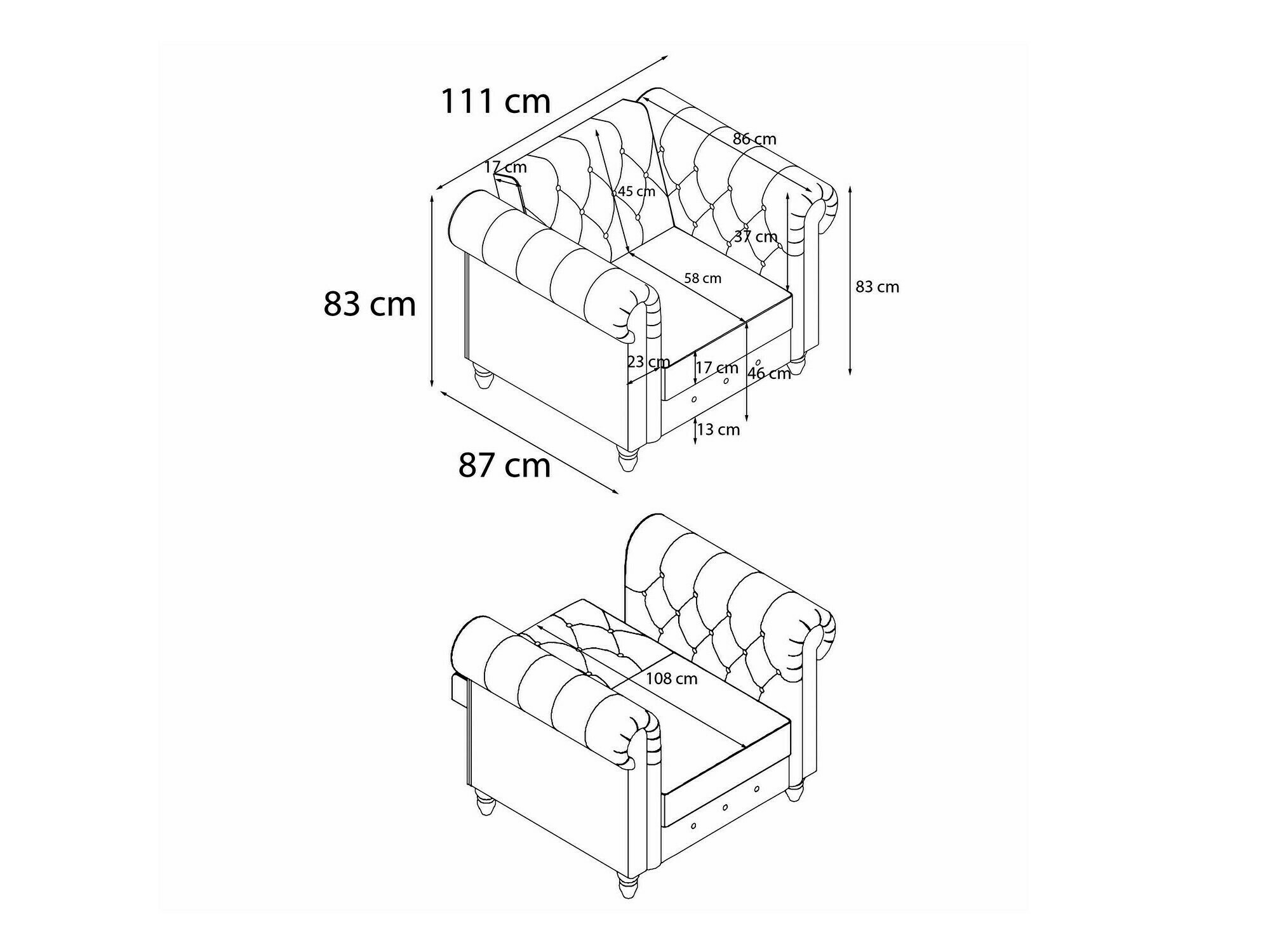 Chesterfield fotelja Tulsa 630 (Smeđa)