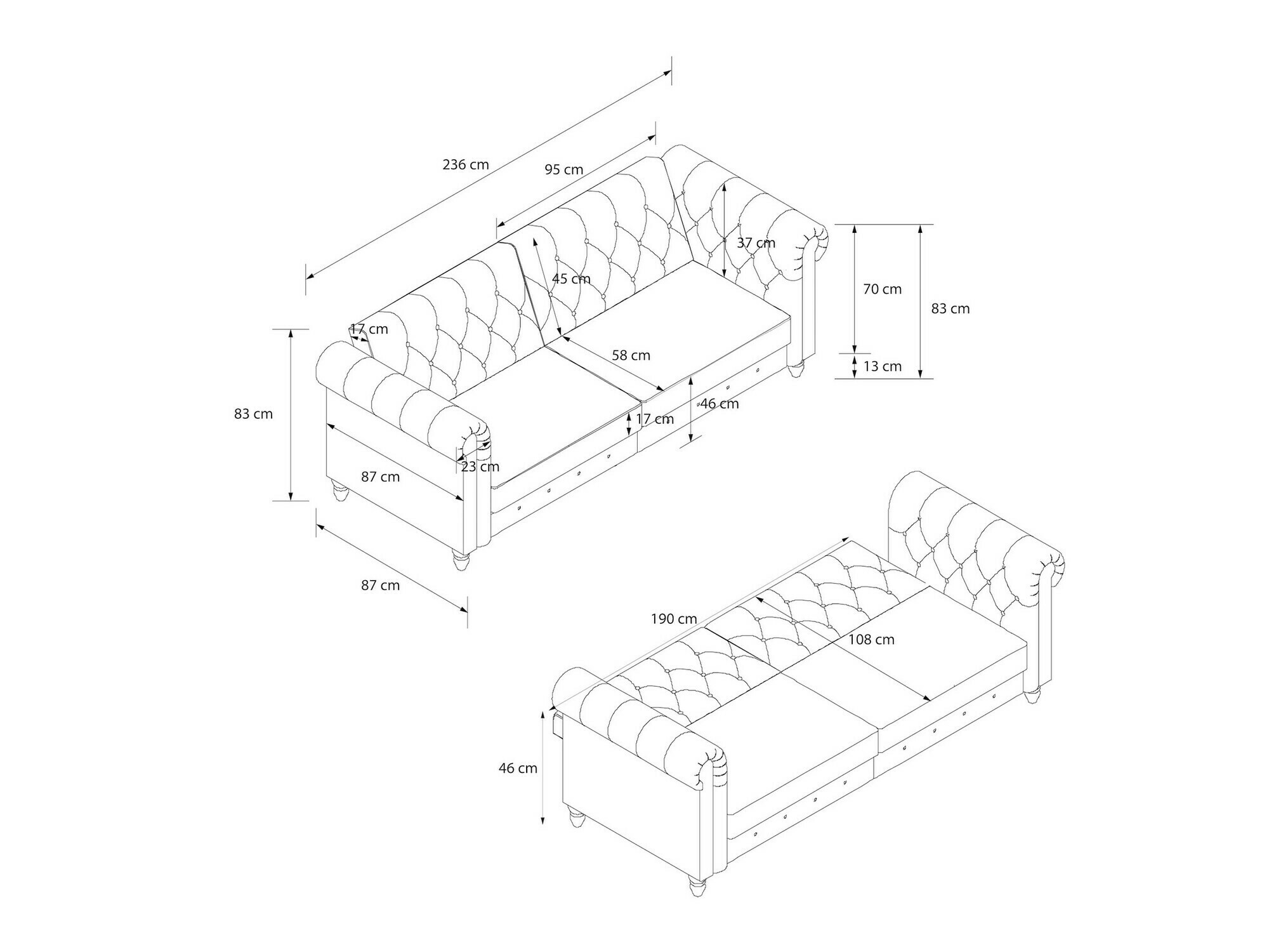 Chesterfield kauč Tulsa 217 (Tamno smeđa)
