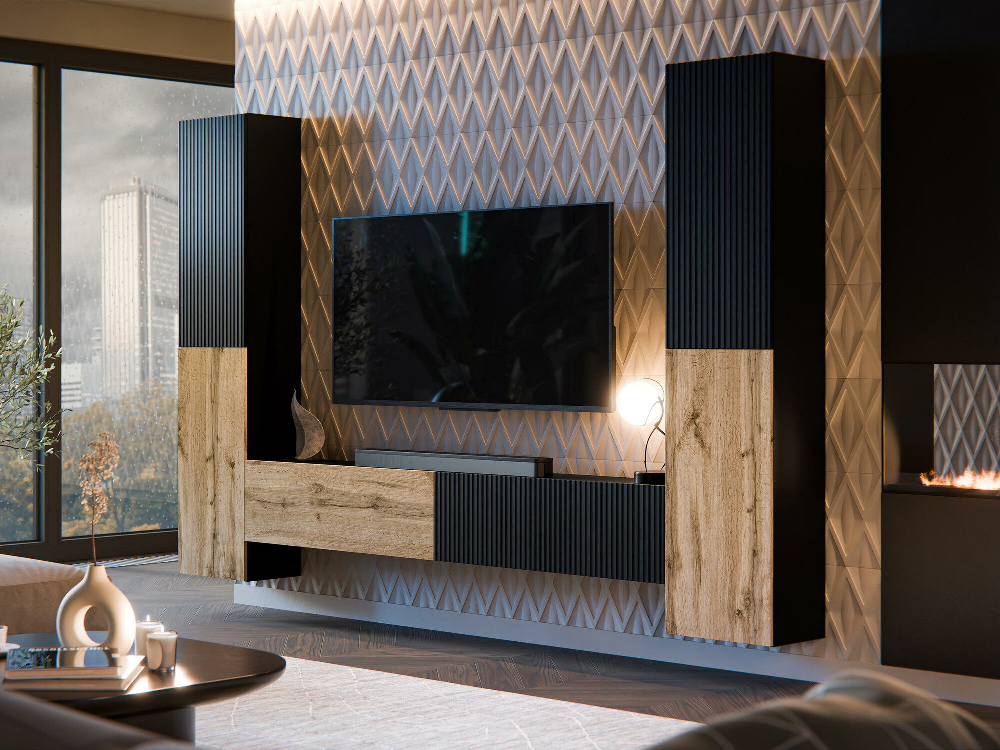 Set za dnevni boravak Species II (Crna + Hrast Wotan)