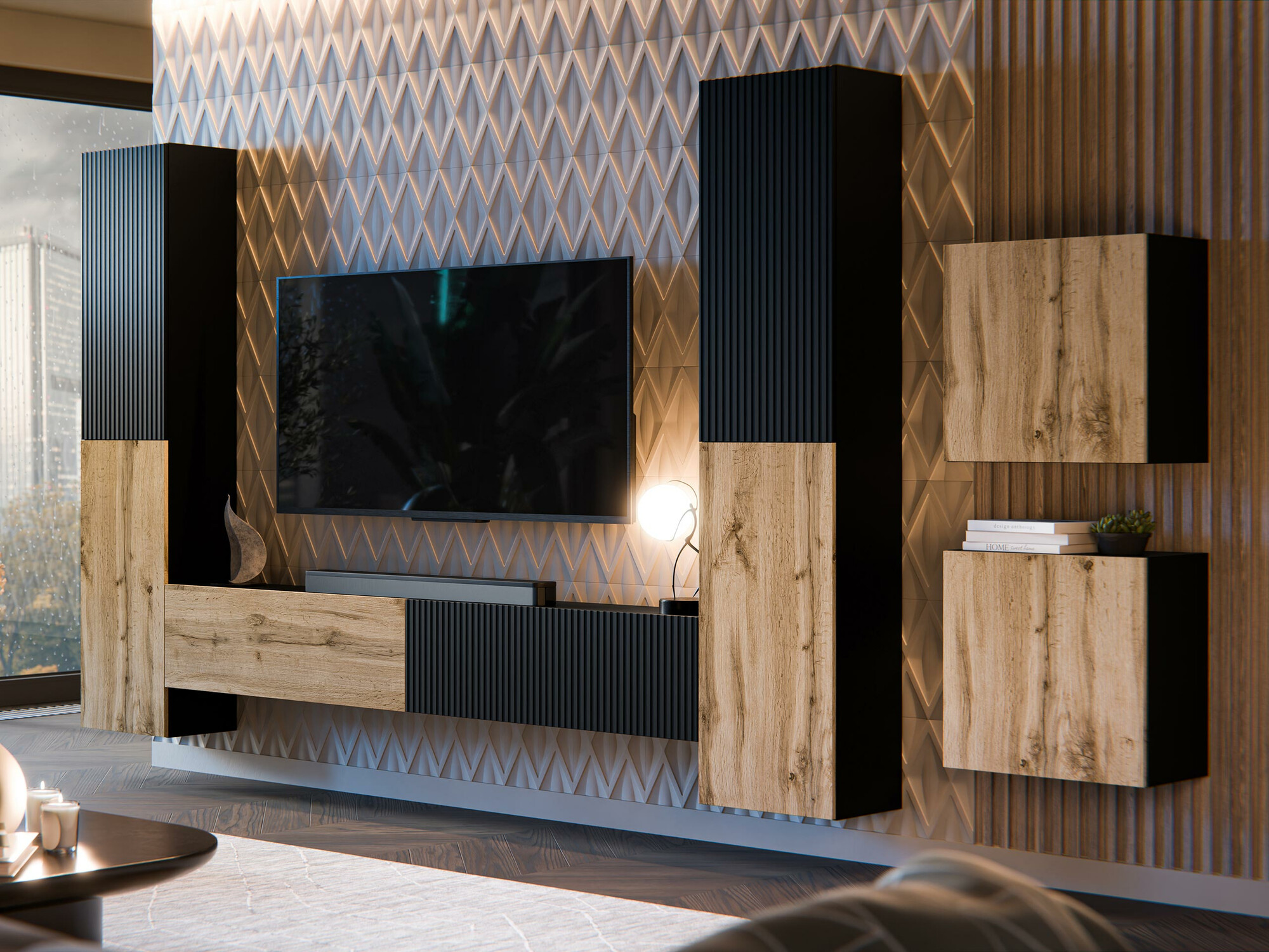 Set za dnevni boravak Species V (Crna + Hrast Wotan)