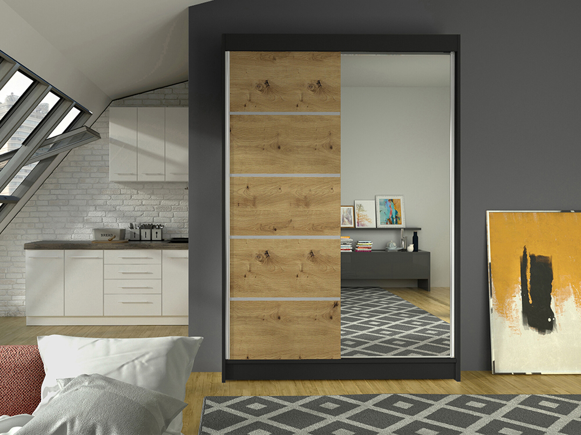 Ormar Closico 149 (Crna + Artisan hrast)