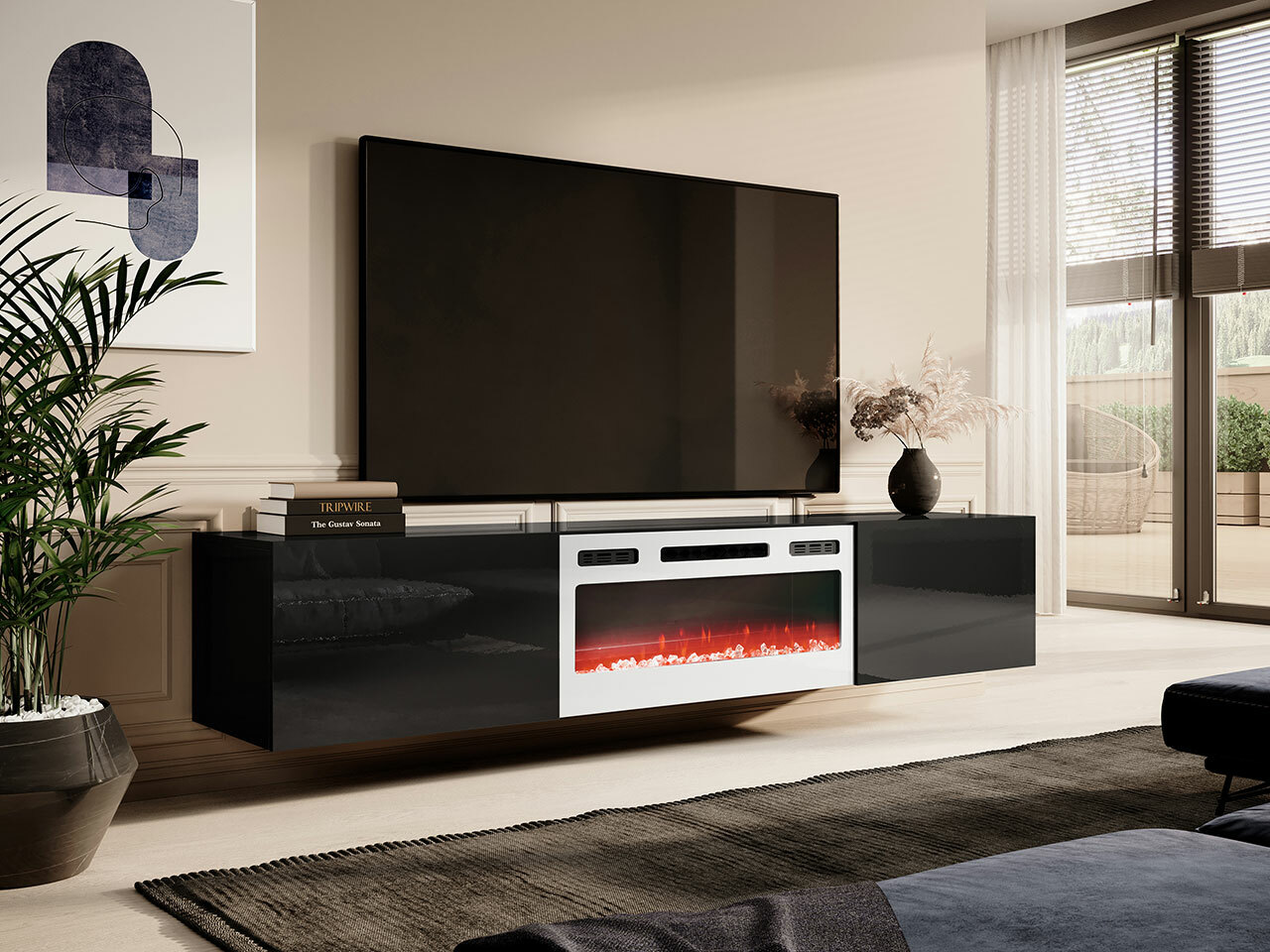 TV stol Charlotte 162 (Crna + Sjajno crna)