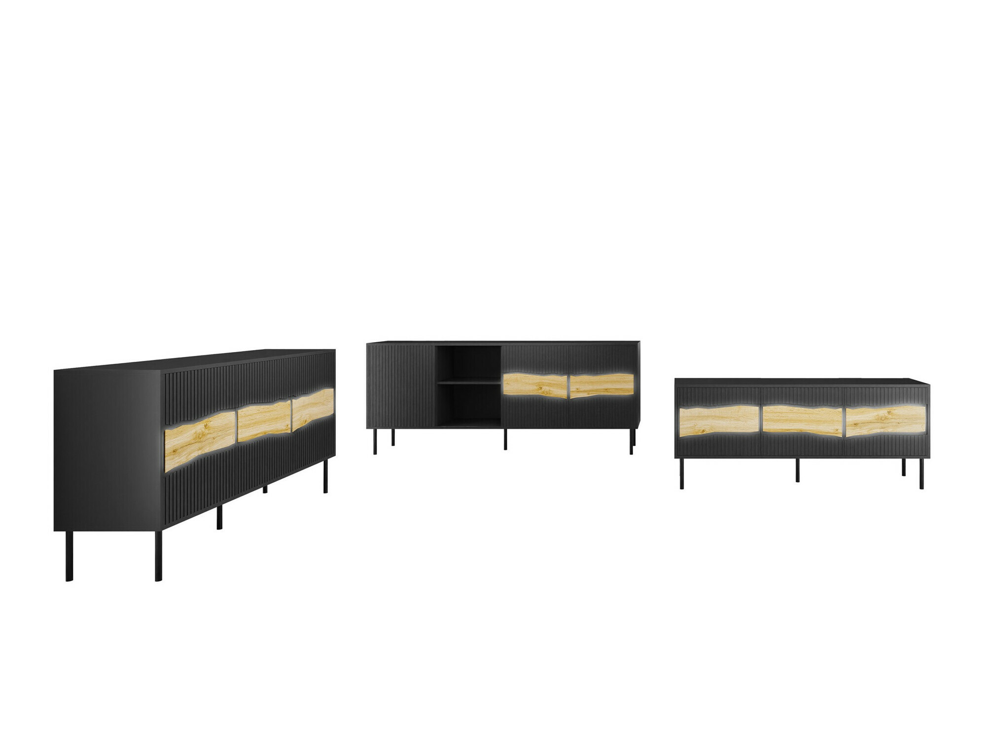 Set za dnevni boravak Monevare 105 (Crna + Hrast Wotan)