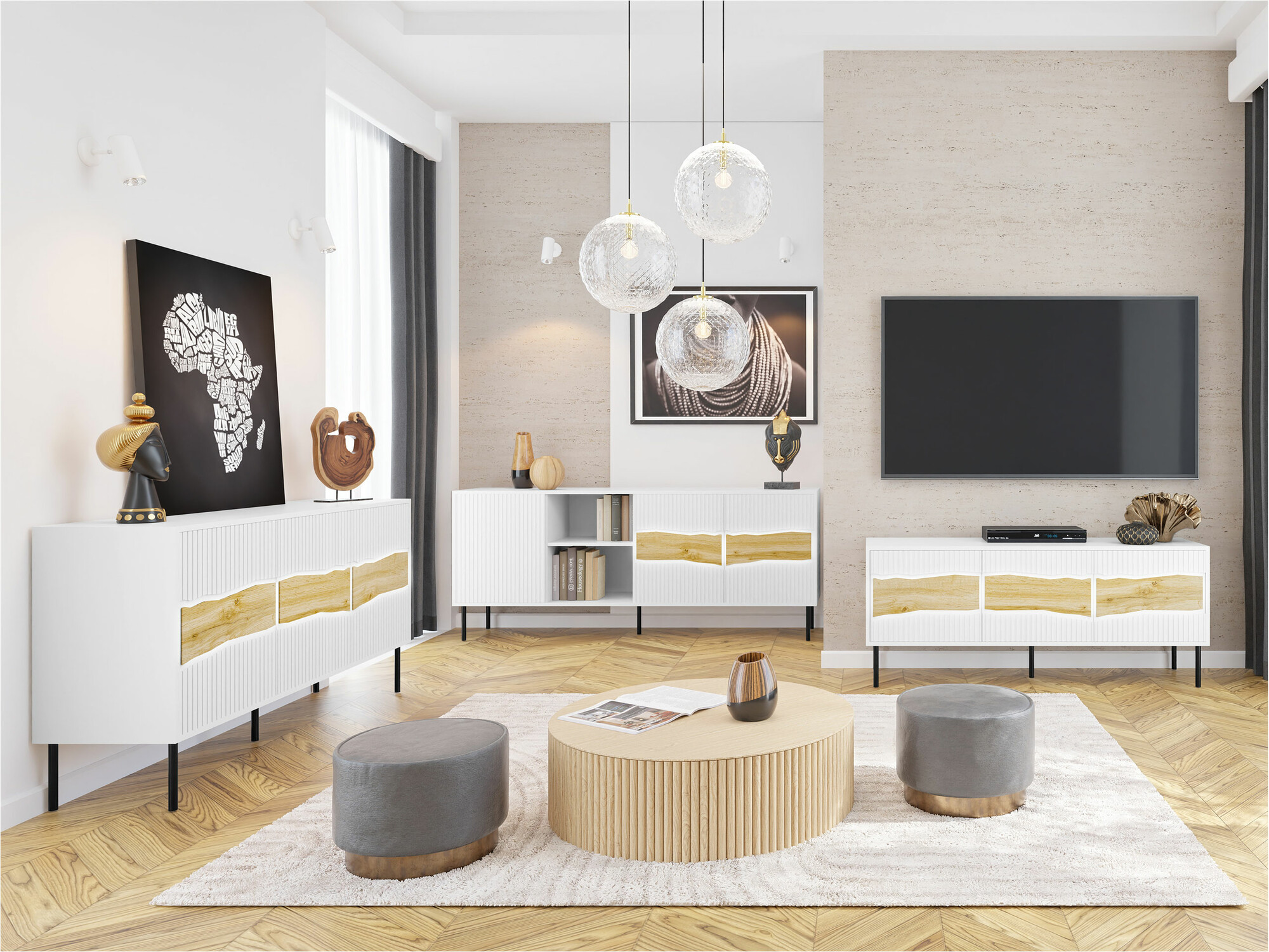 Set za dnevni boravak Monevare 105 (Hrast Wotan + Kašmir)