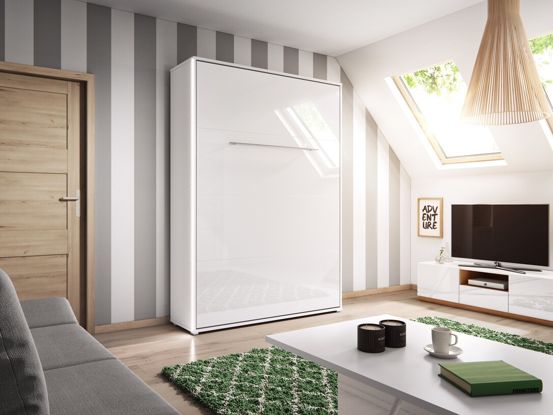 Zidni krevet Concept Pro Lenart III (Bijela + Sjajno bijela)